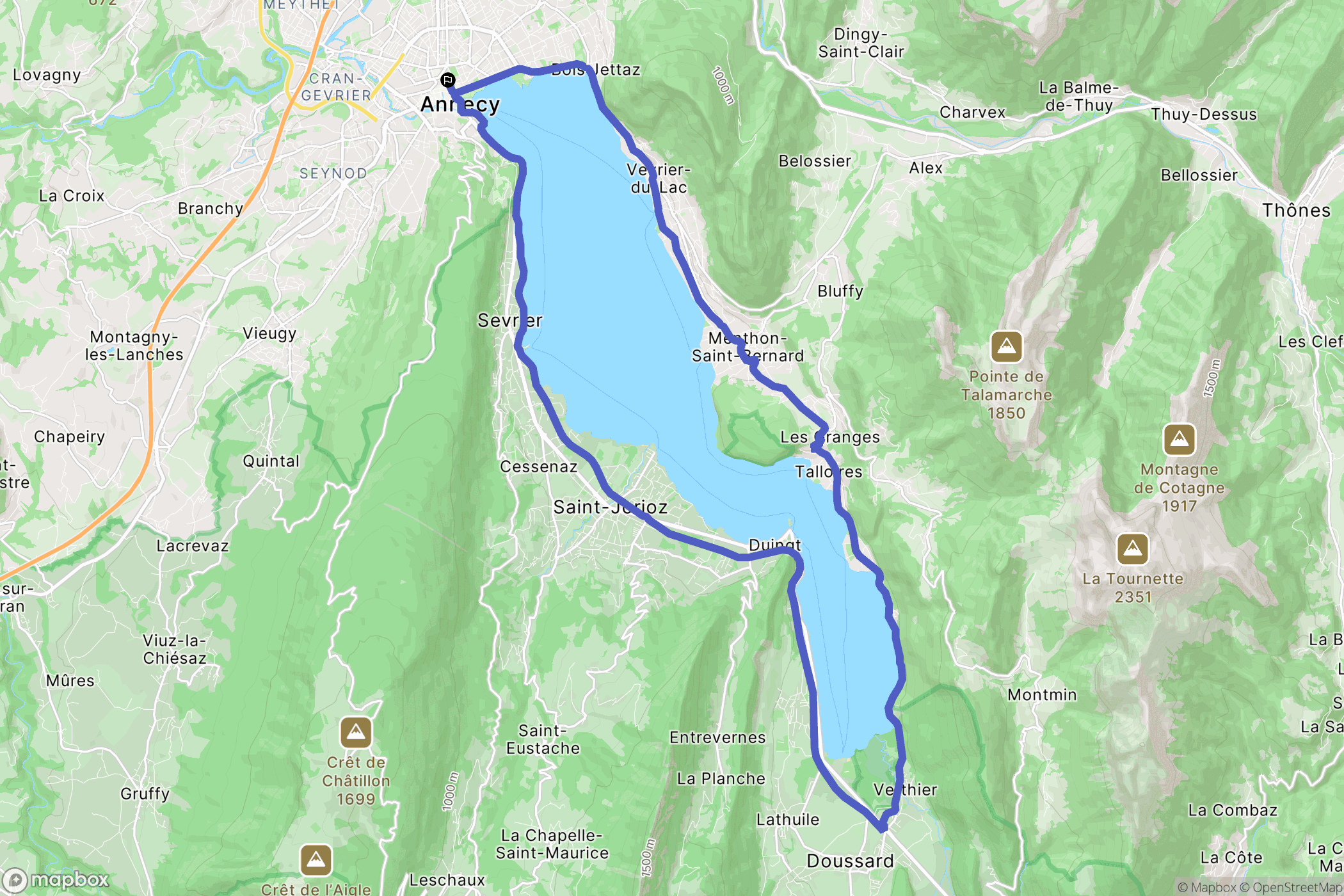 Annecy : carte du parcours de randonnée - France