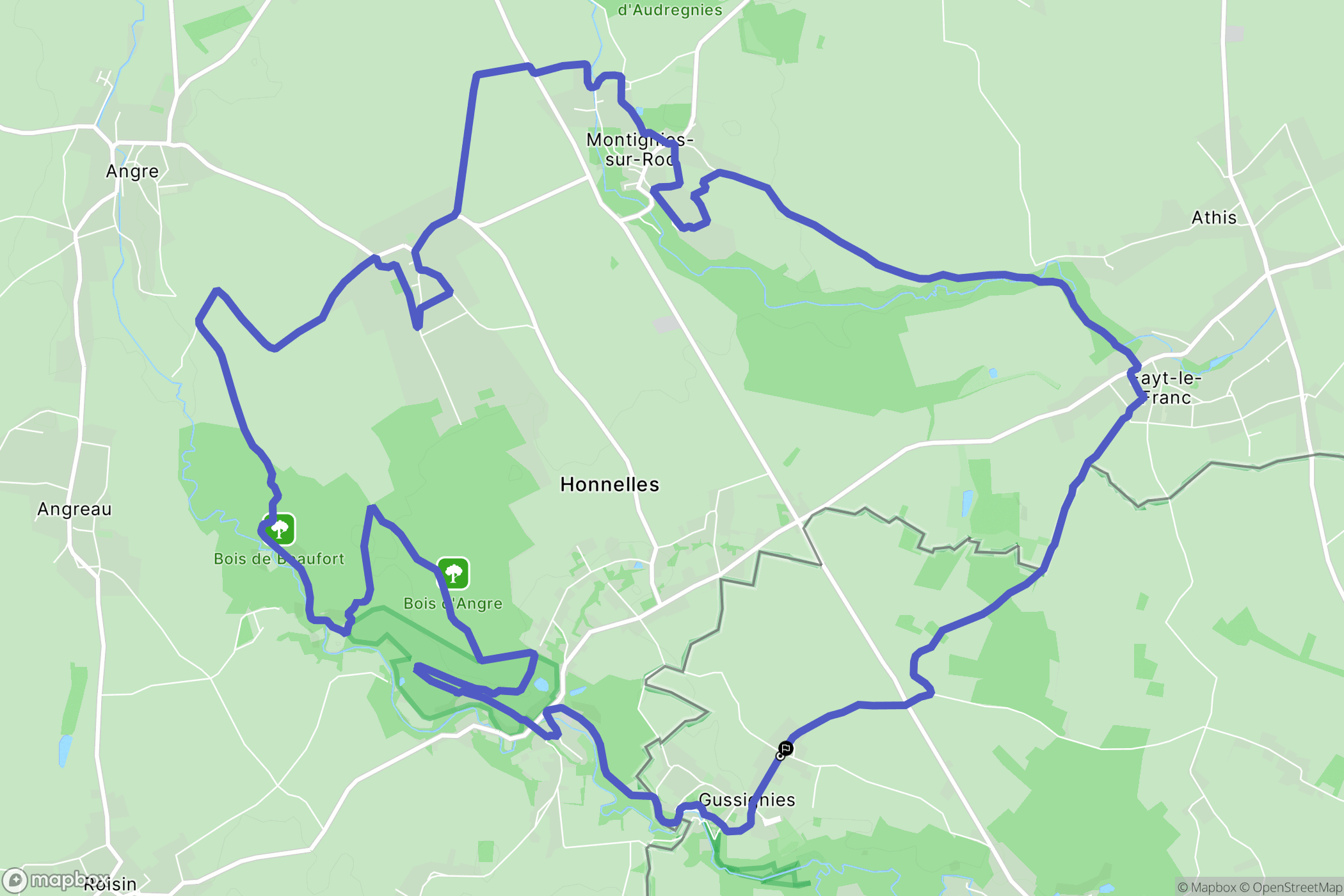 Gussignies : carte du parcours de randonnée - France