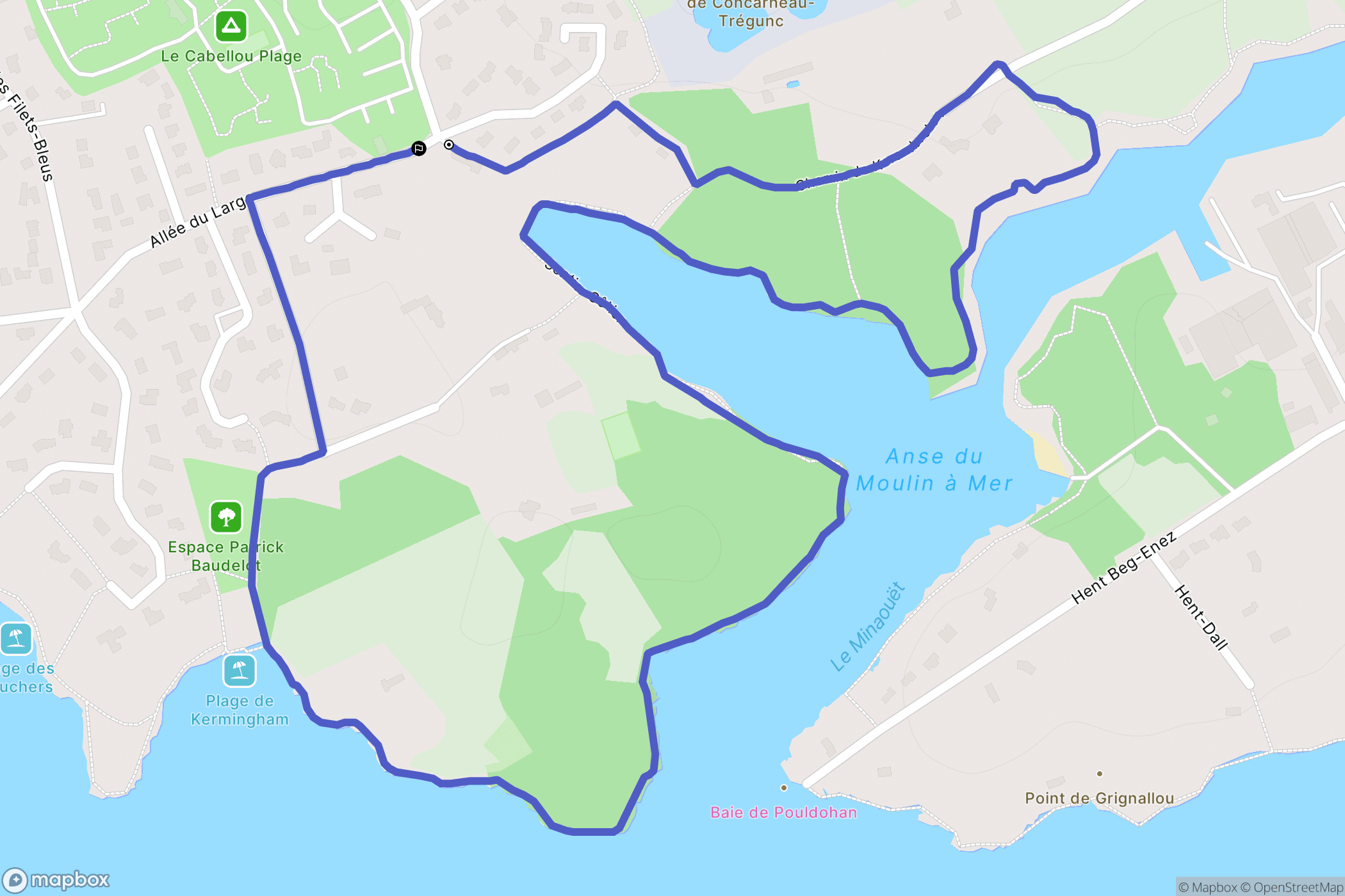 Concarneau : carte du parcours de randonnée - France