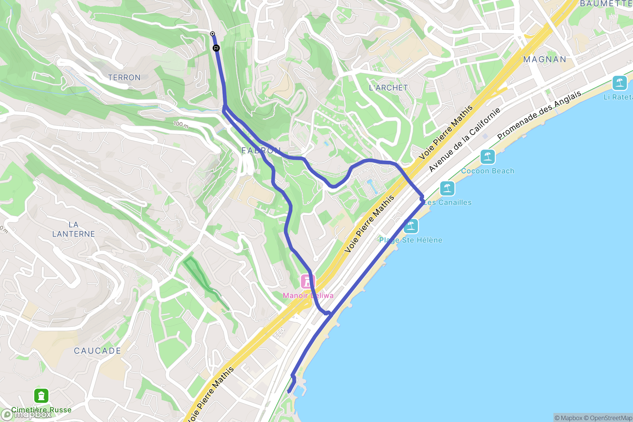 Nice : carte du parcours de randonnée - France