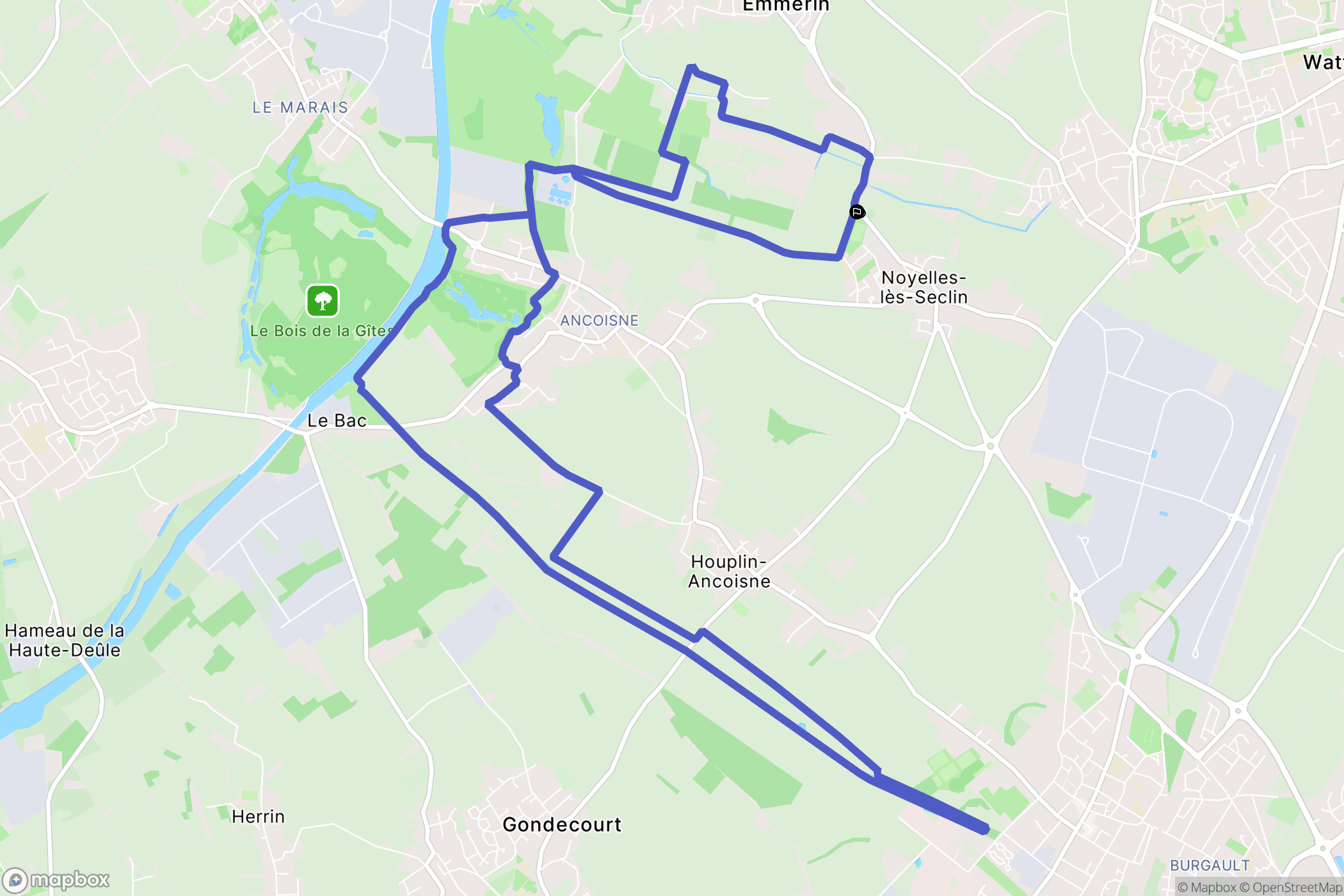 Noyelles-lès-Seclin : carte du parcours de randonnée - France
