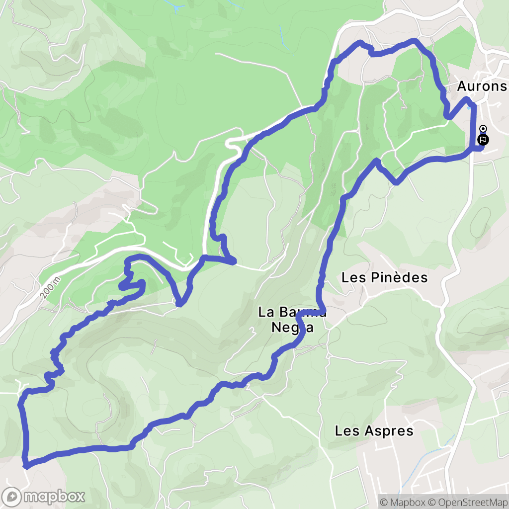 Aurons : carte du parcours de randonnée - France