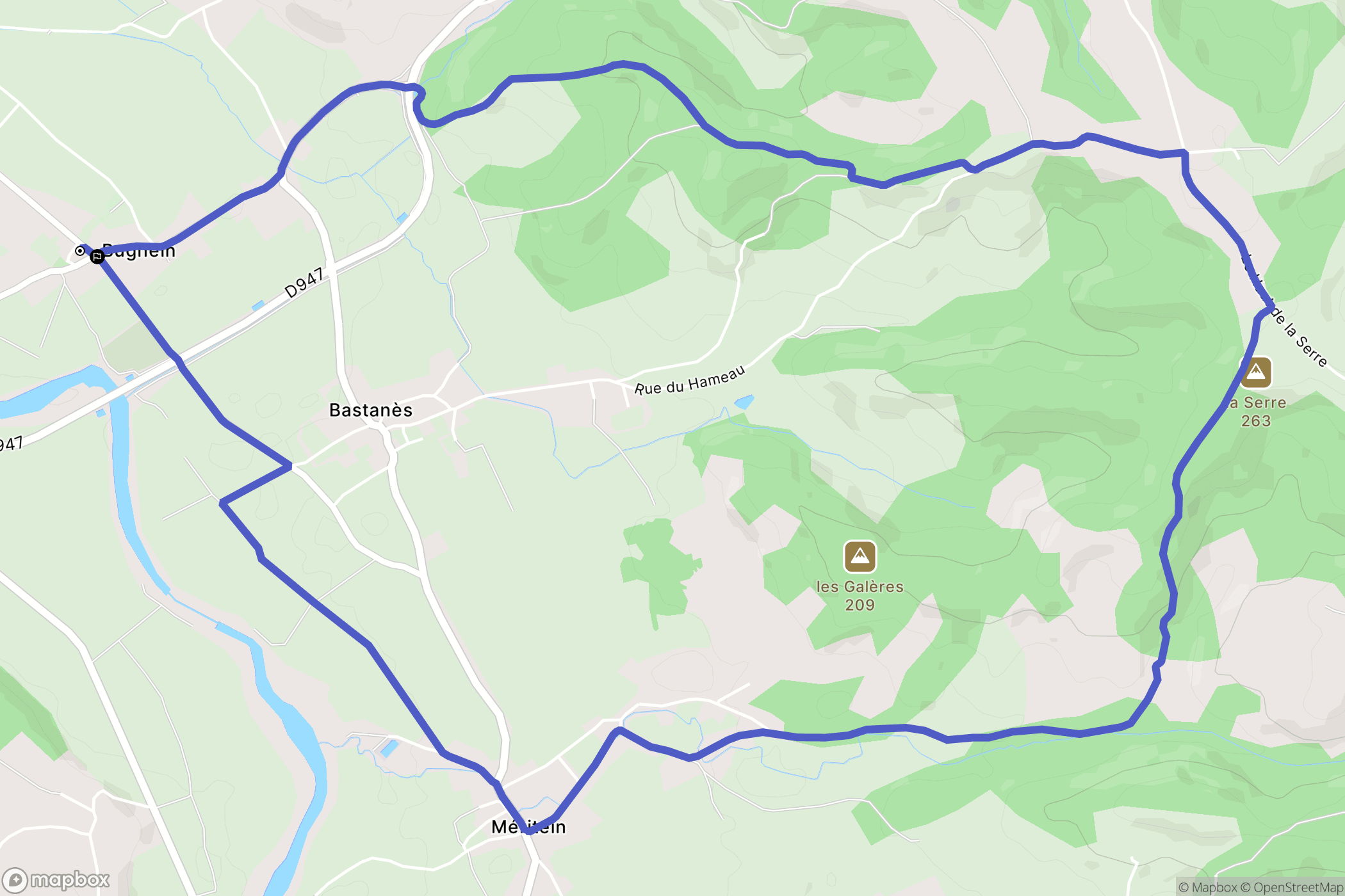 Bugnein : carte du parcours de randonnée - France