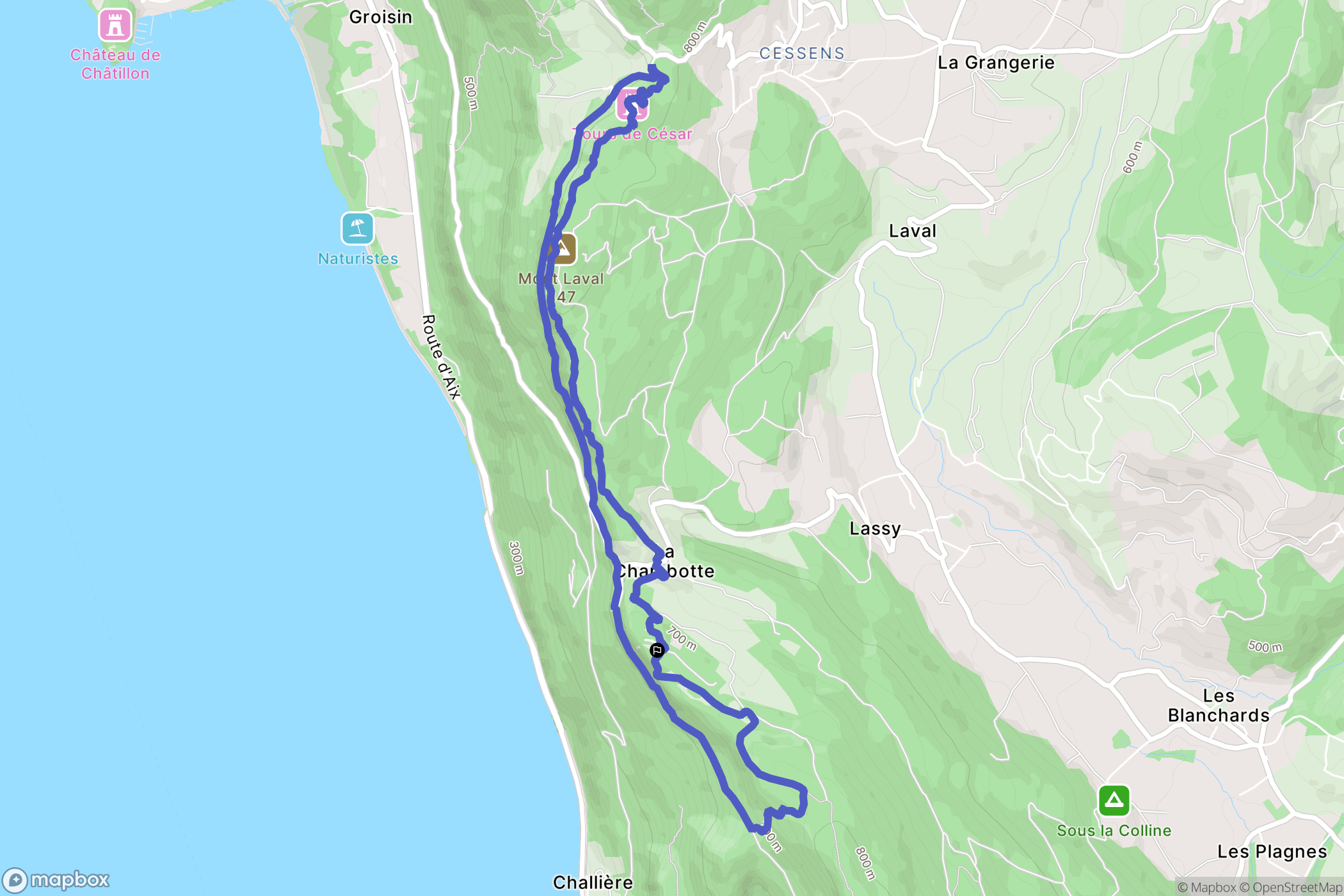 Entrelacs : carte du parcours de randonnée - France