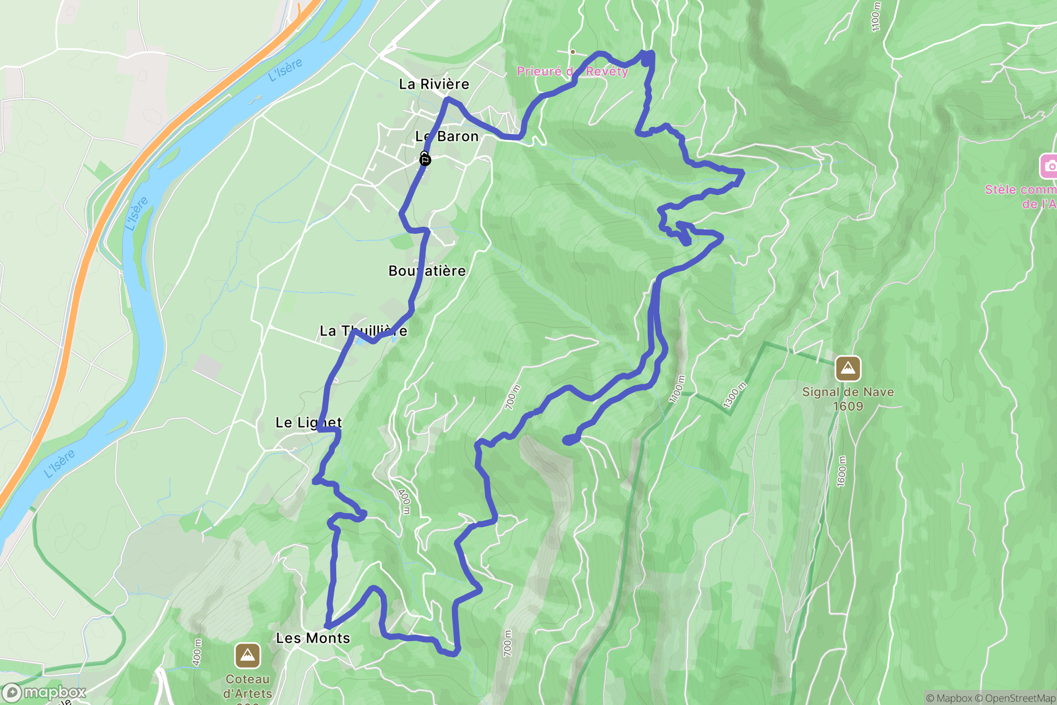 La Rivière : carte du parcours de randonnée - France