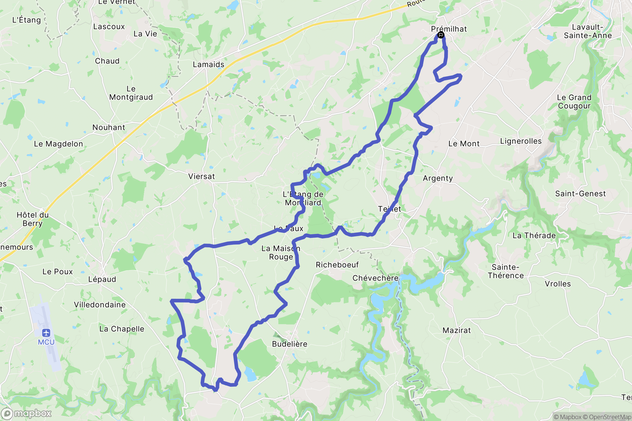 Prémilhat : carte du parcours de randonnée - France