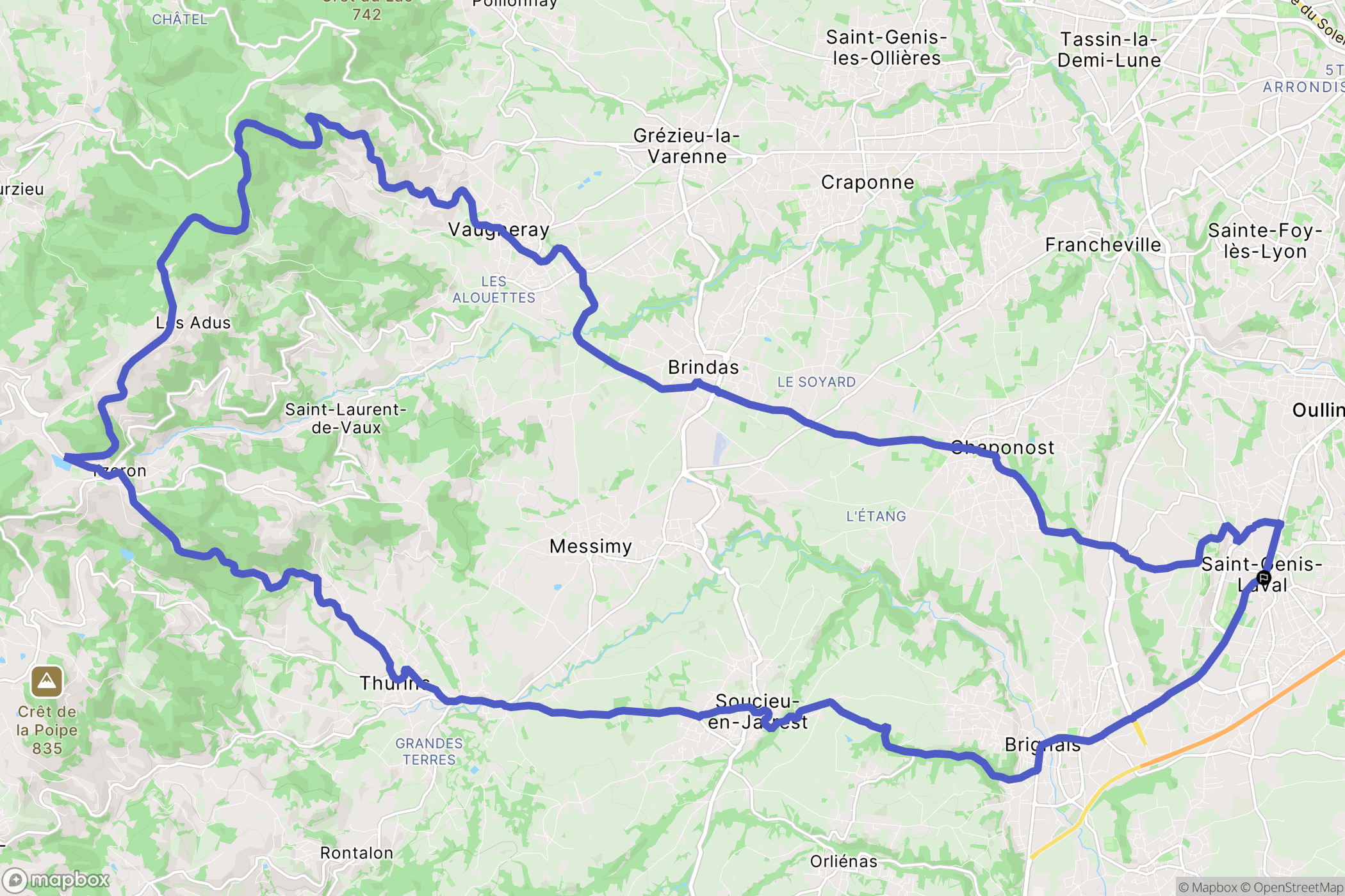 Saint-Genis-Laval : carte du parcours de randonnée - France