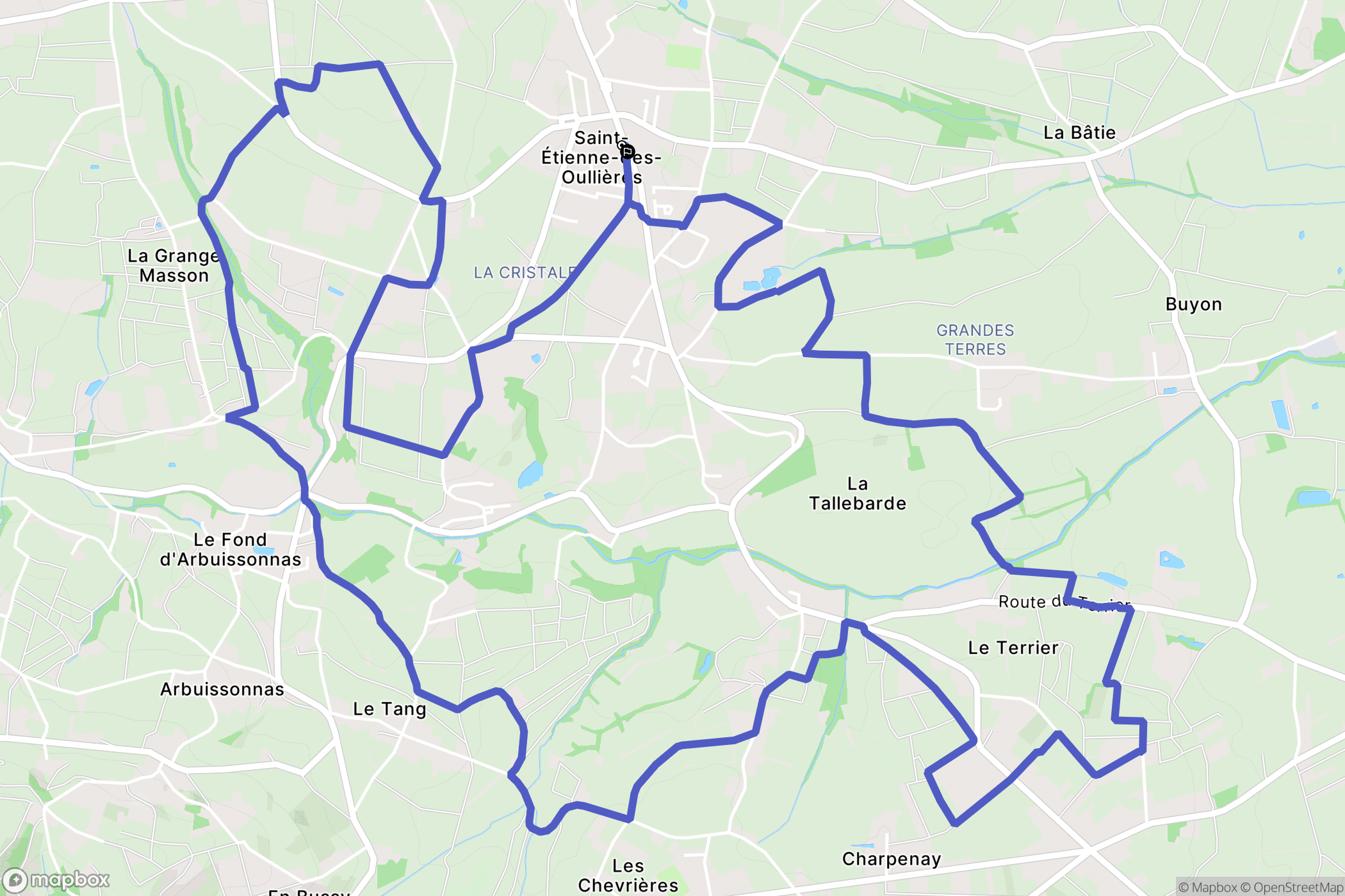 Saint-Étienne-des-Oullières : carte du parcours de randonnée - France