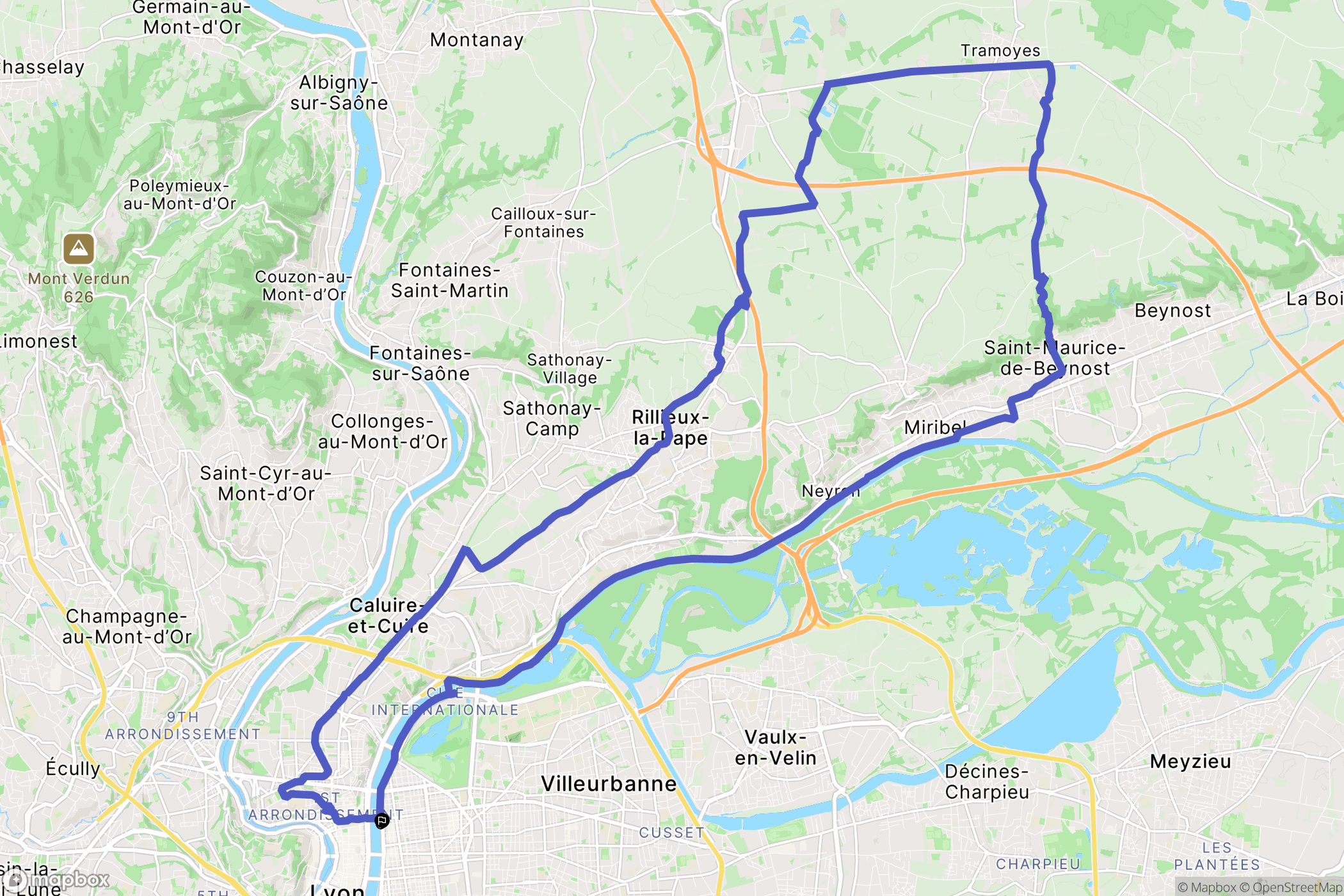 Lyon : carte du parcours de randonnée - France