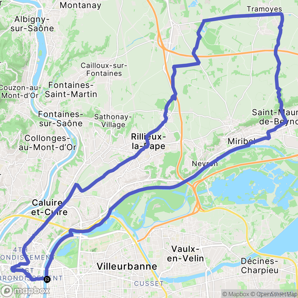 Lyon : carte du parcours de randonnée - France