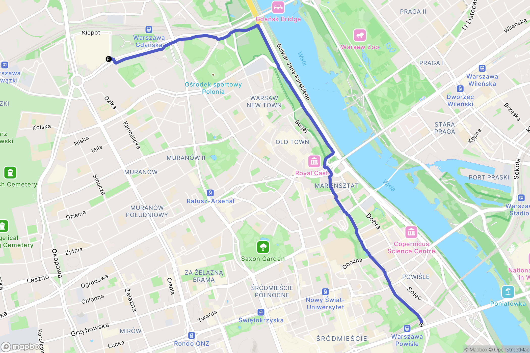 Warszawa: mapa trasy - Poland