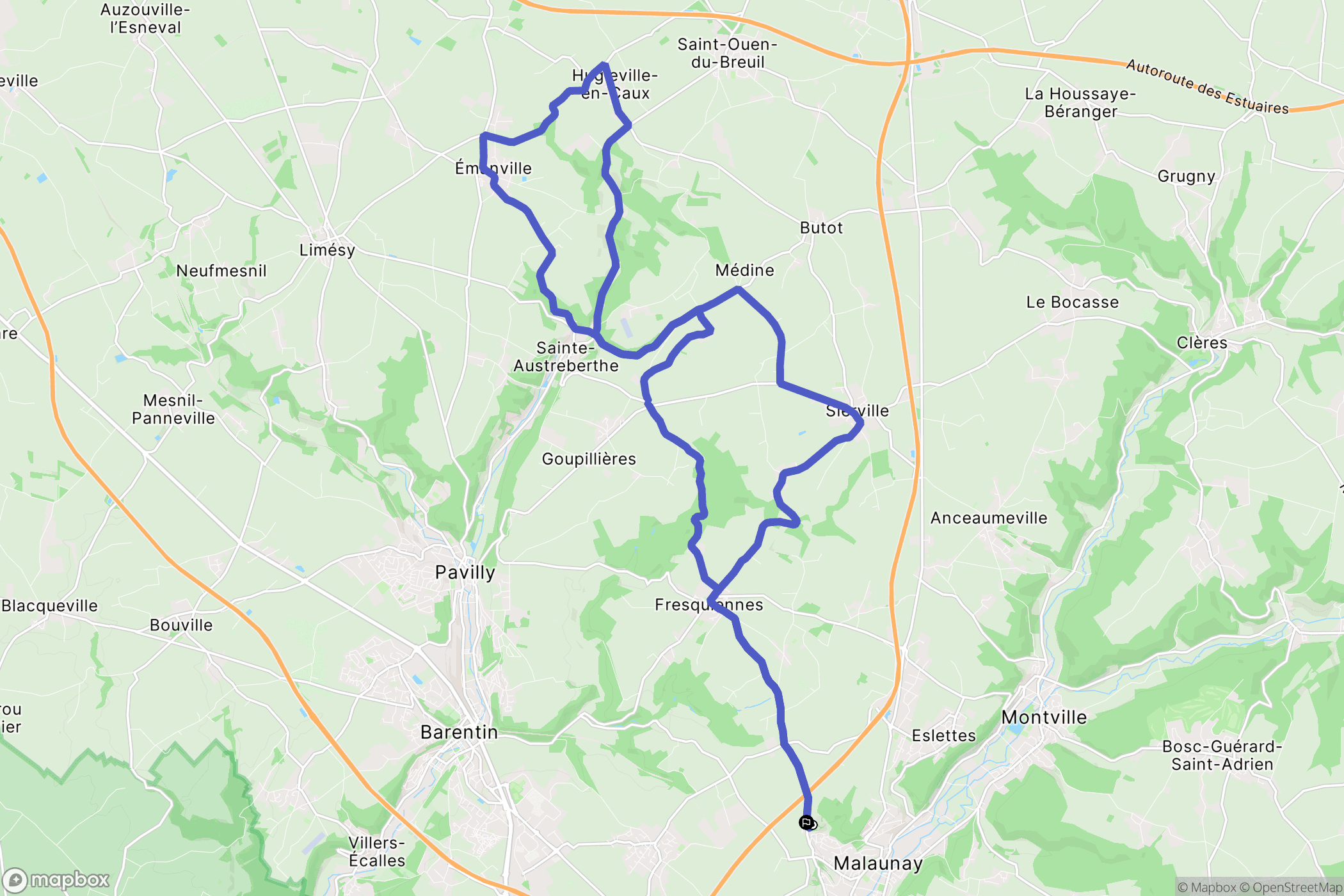 Malaunay : carte du parcours de randonnée - France