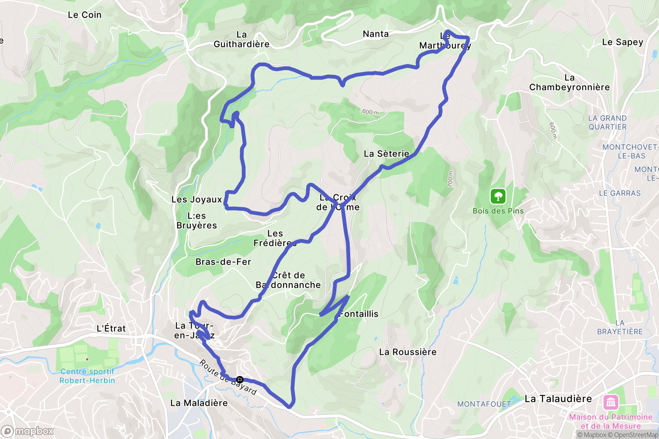 La Tour-en-Jarez : carte du parcours de randonnée - France