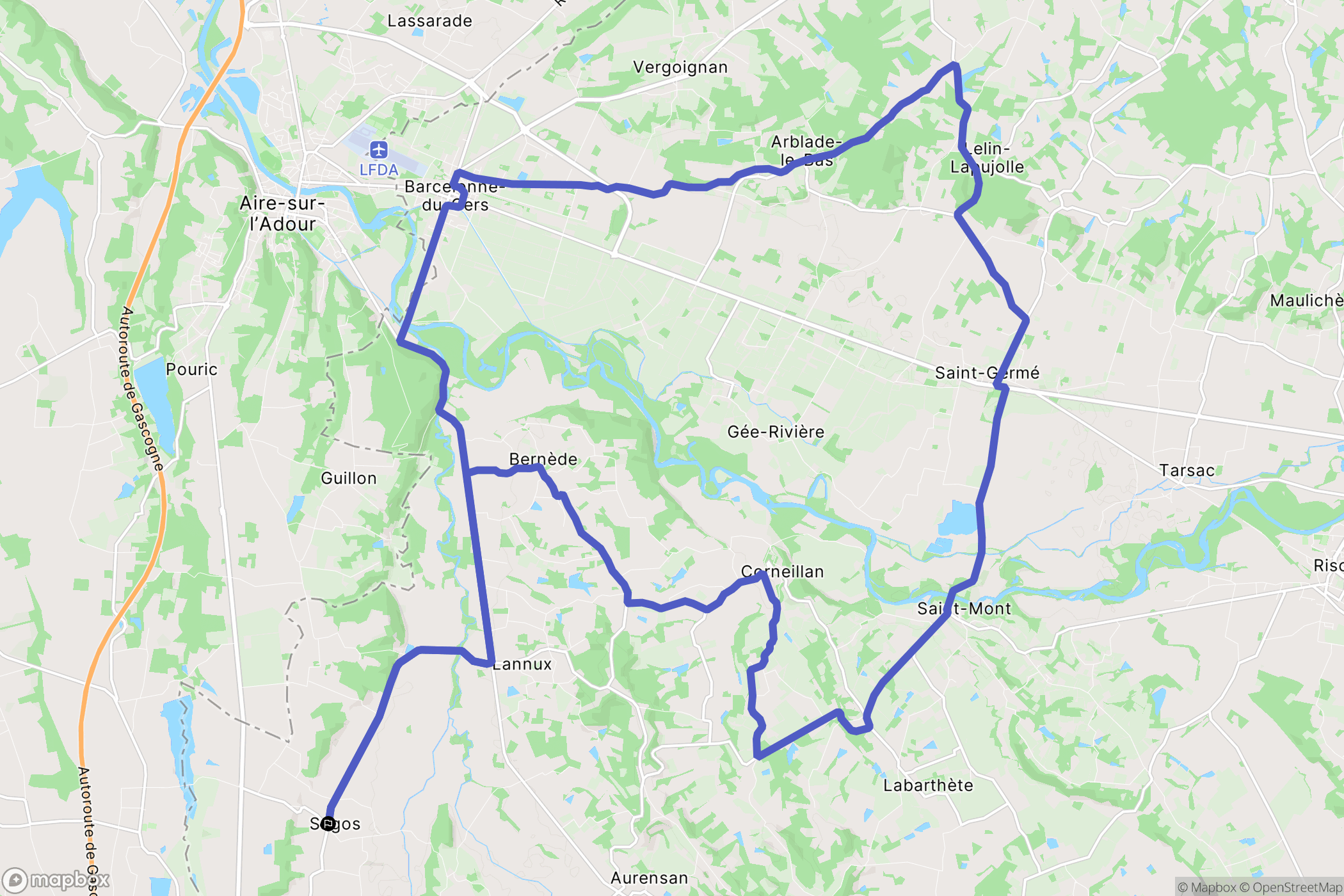 Ségos : carte du parcours de randonnée - France