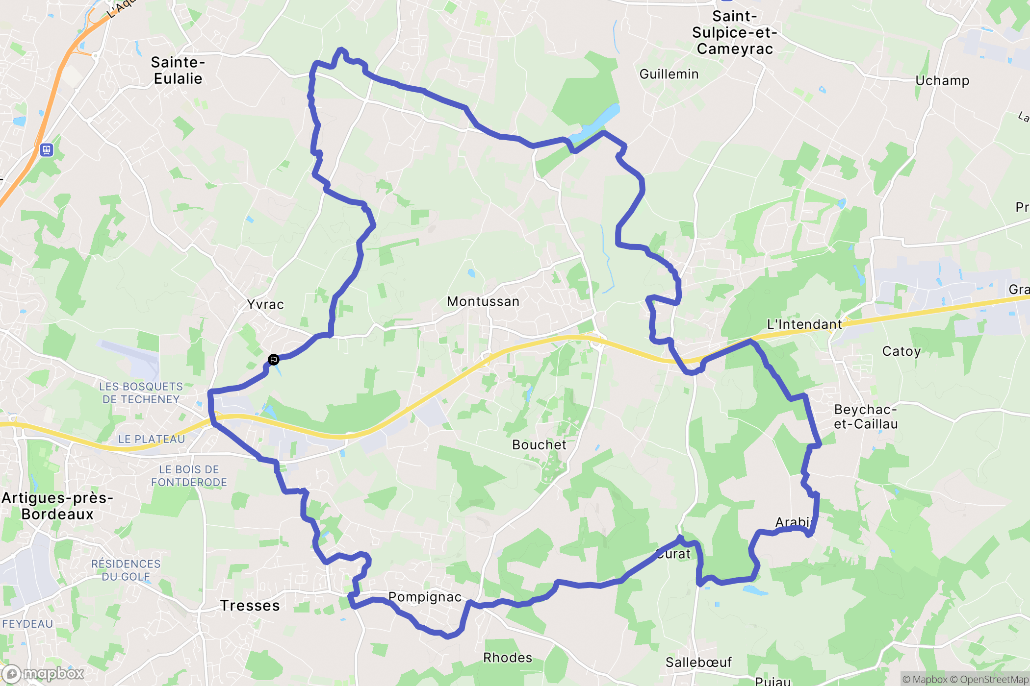 Yvrac : carte du parcours de randonnée - France
