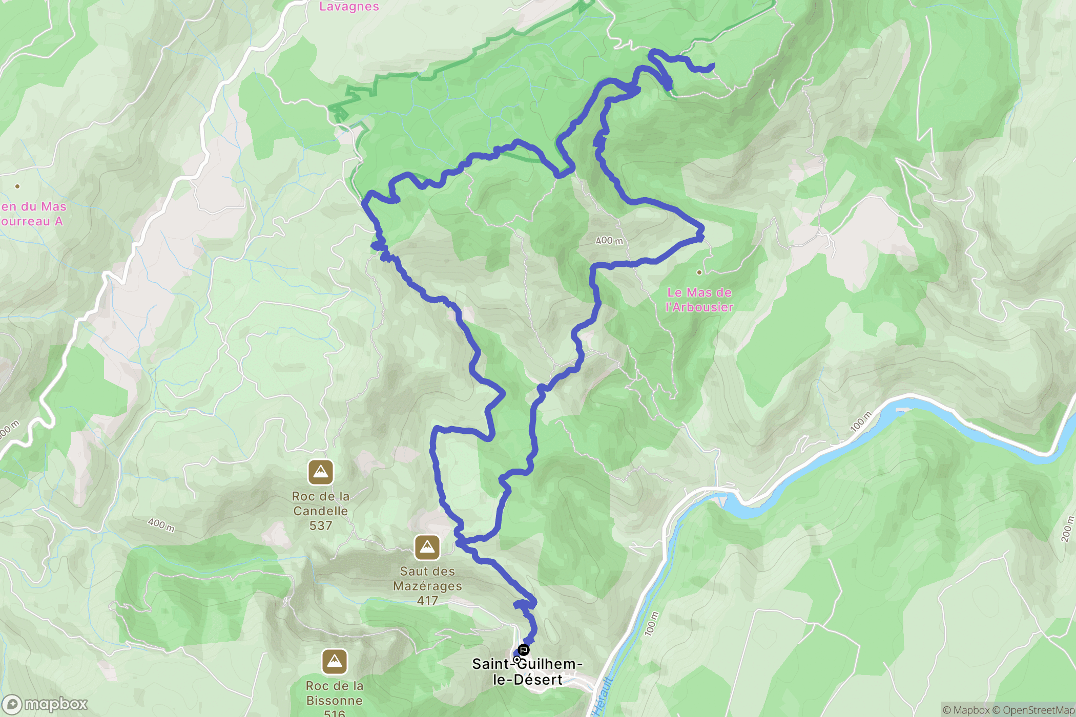 Saint-Guilhem-le-Désert : carte du parcours de randonnée - France