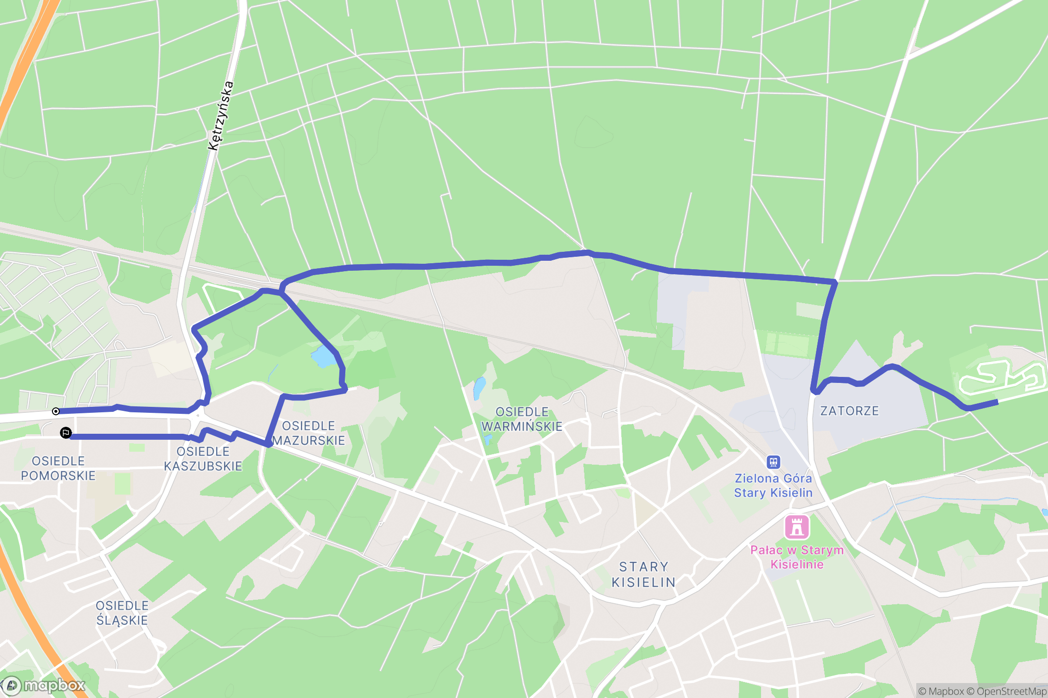 Zielona Góra: mapa trasy - Poland