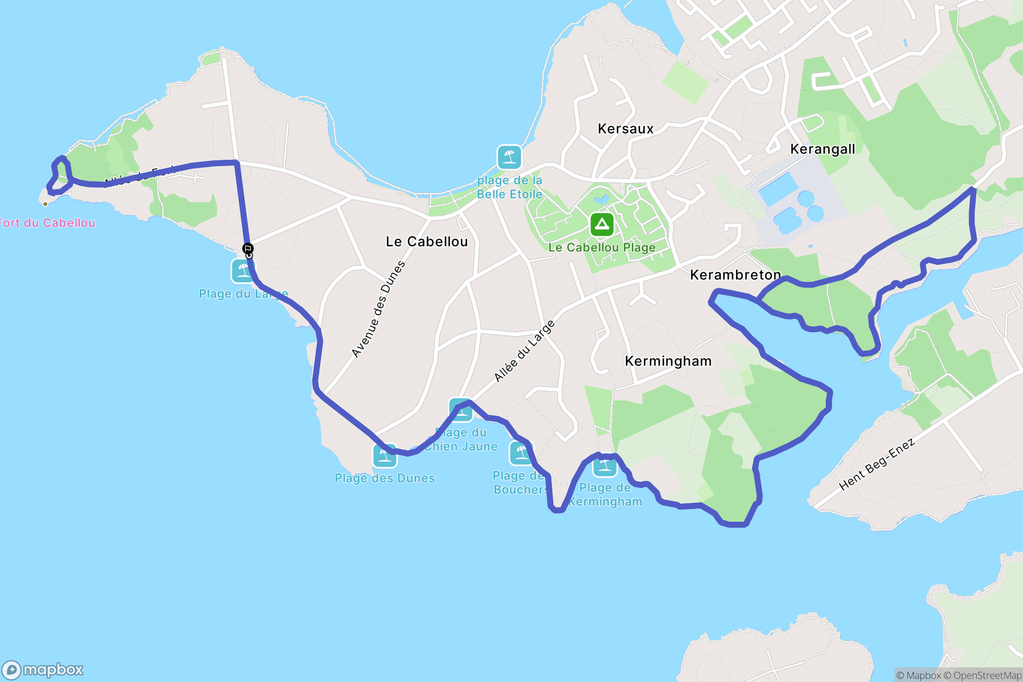 Concarneau : carte du parcours de randonnée - France