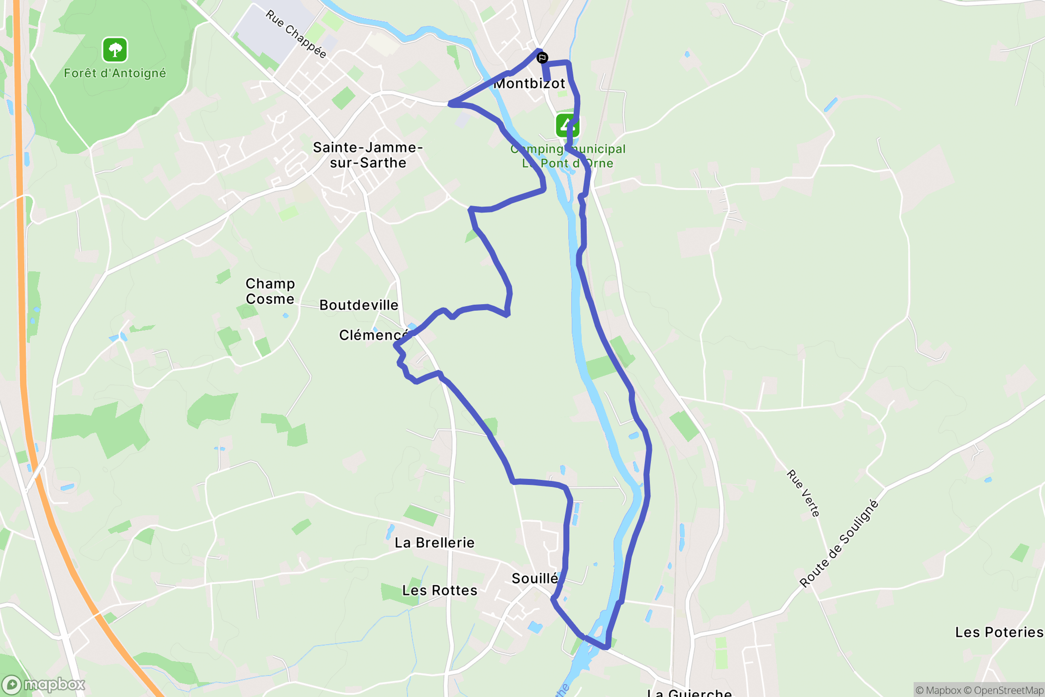 Montbizot : carte du parcours de randonnée - France