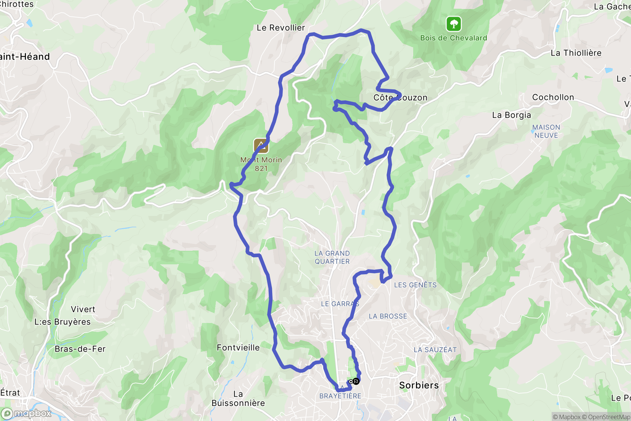 Sorbiers : carte du parcours de randonnée - France