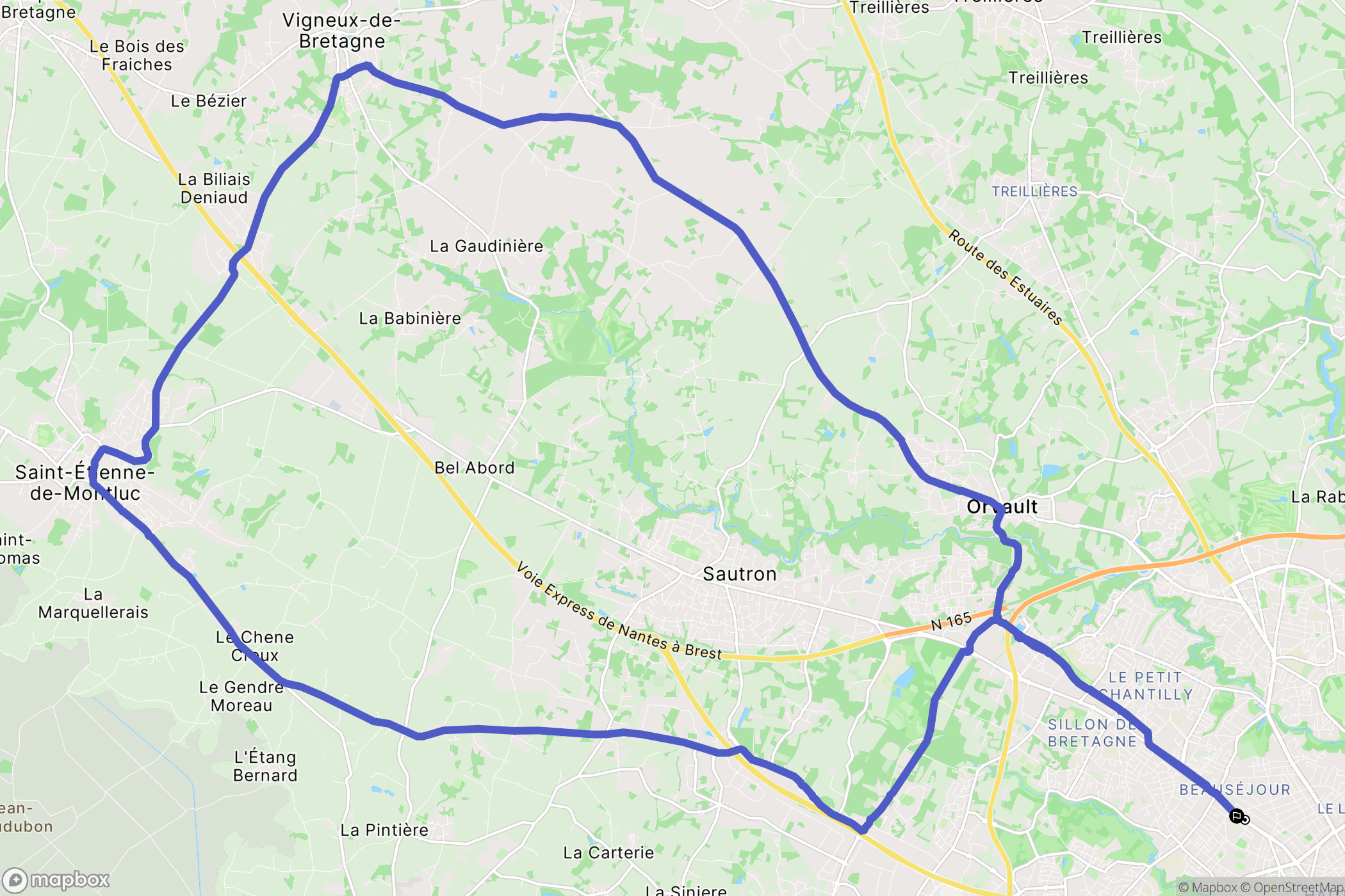 Nantes : carte du parcours de randonnée - France