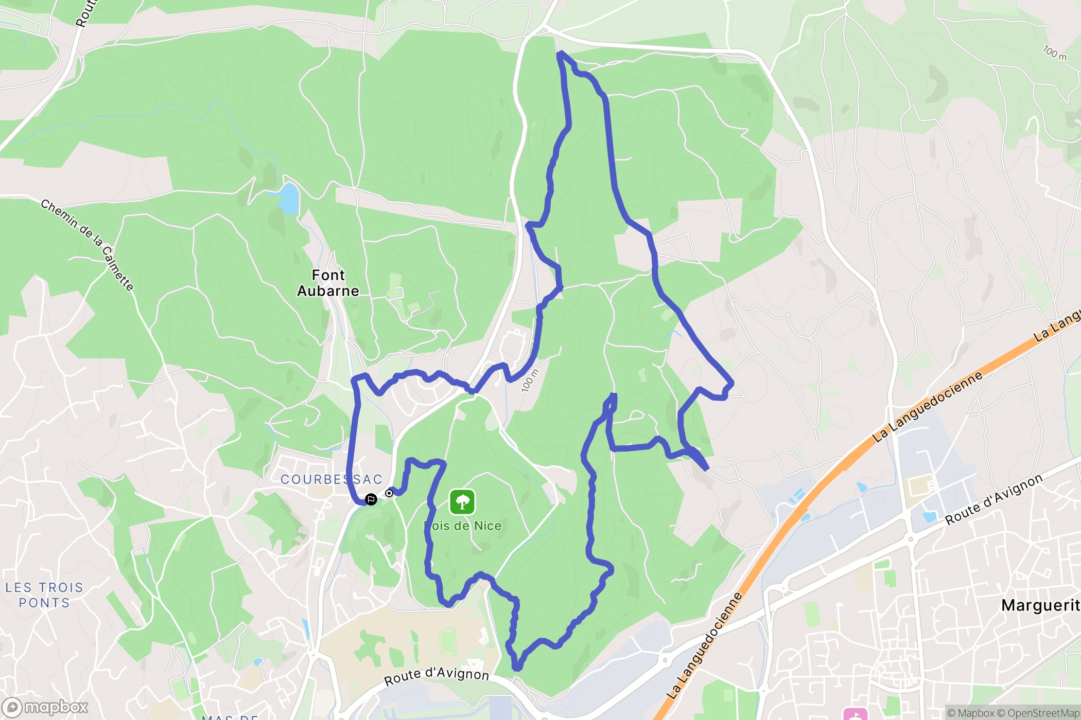 Nîmes : carte du parcours de randonnée - France