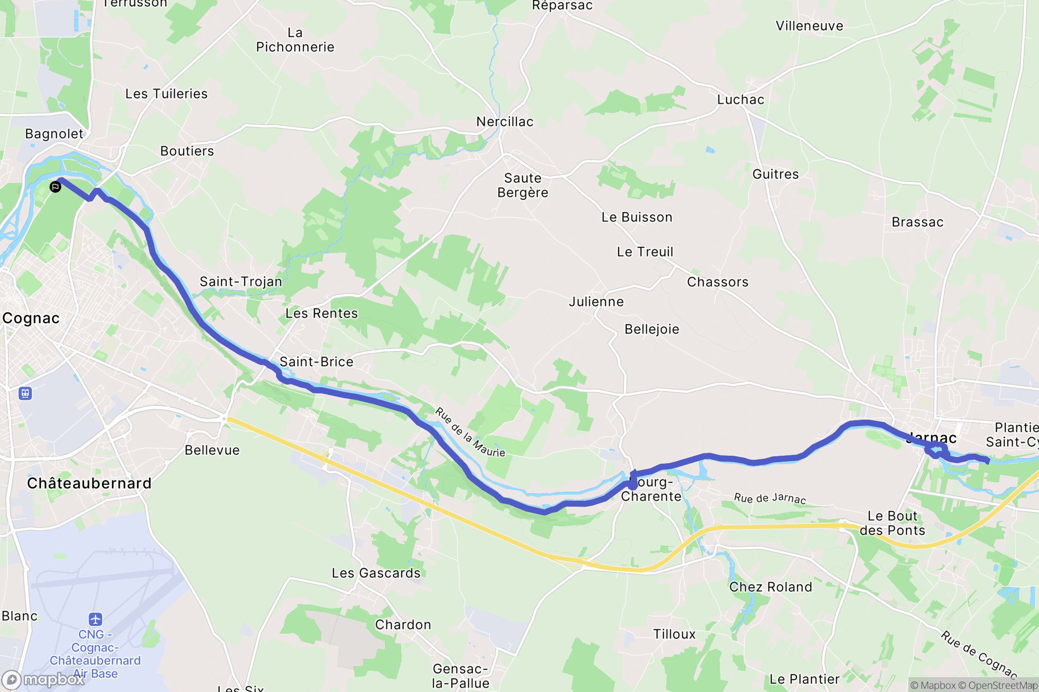 Cognac : carte du parcours de randonnée - France