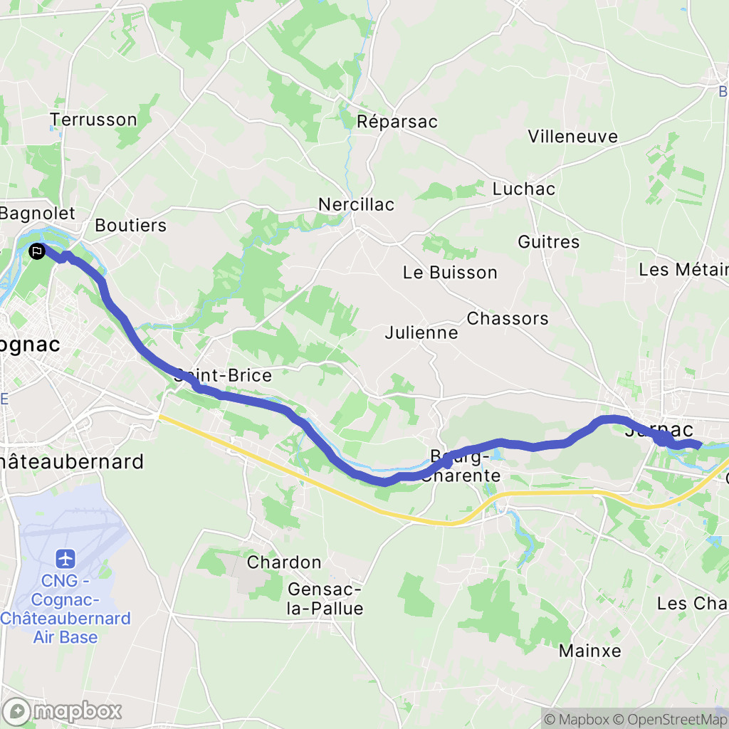 Cognac : carte du parcours de randonnée - France