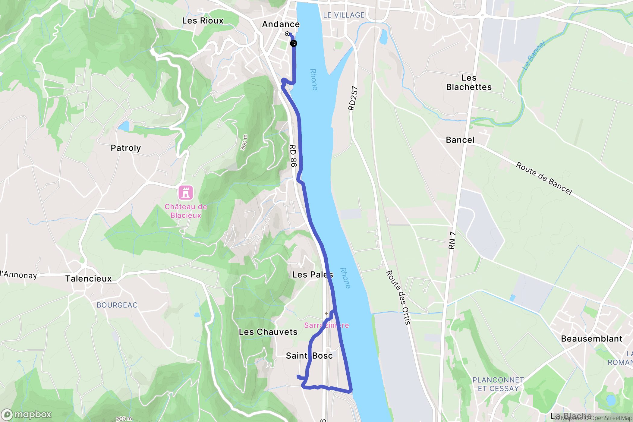 Andance : carte du parcours de randonnée - France
