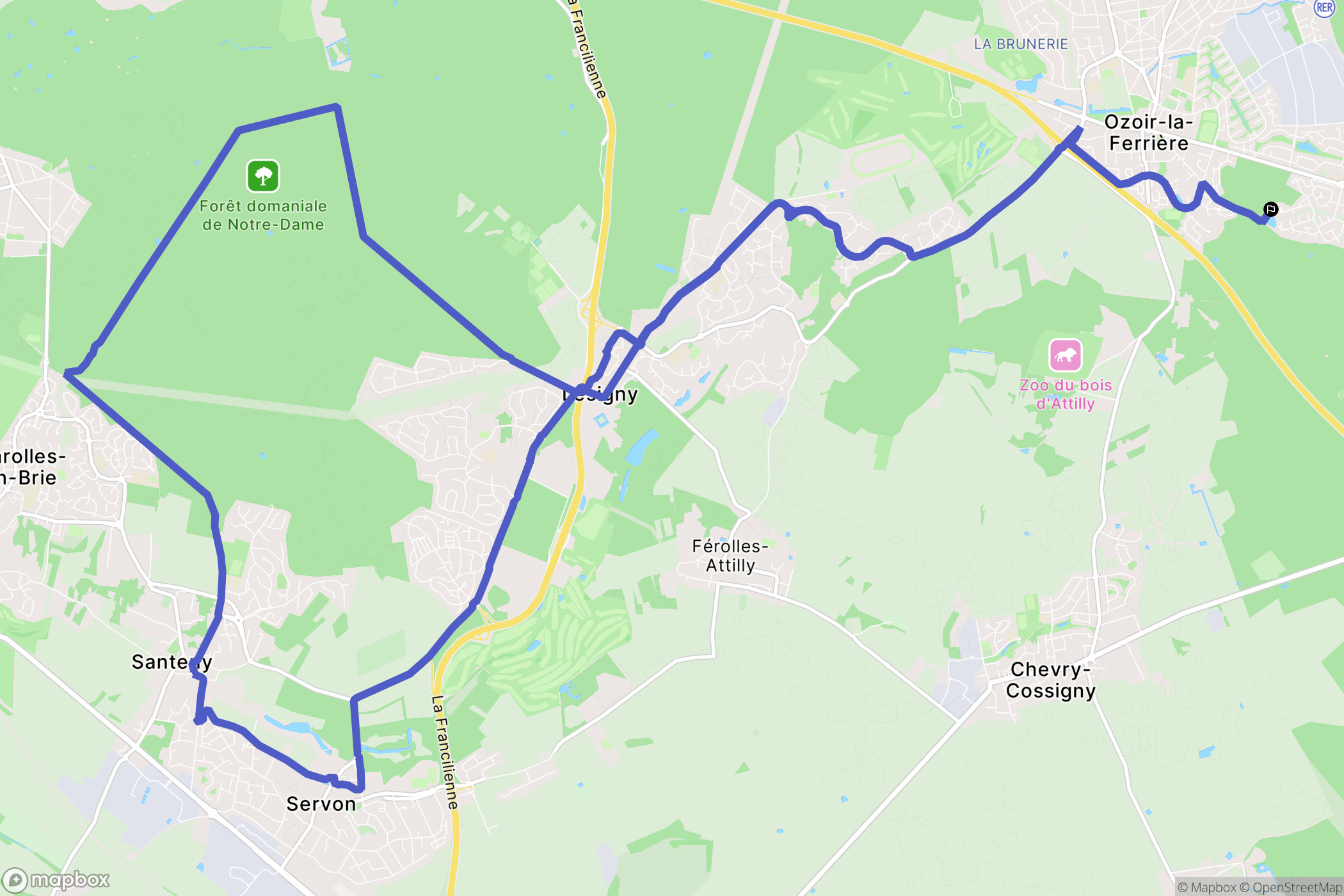 Ozoir-la-Ferrière : carte du parcours de randonnée - France