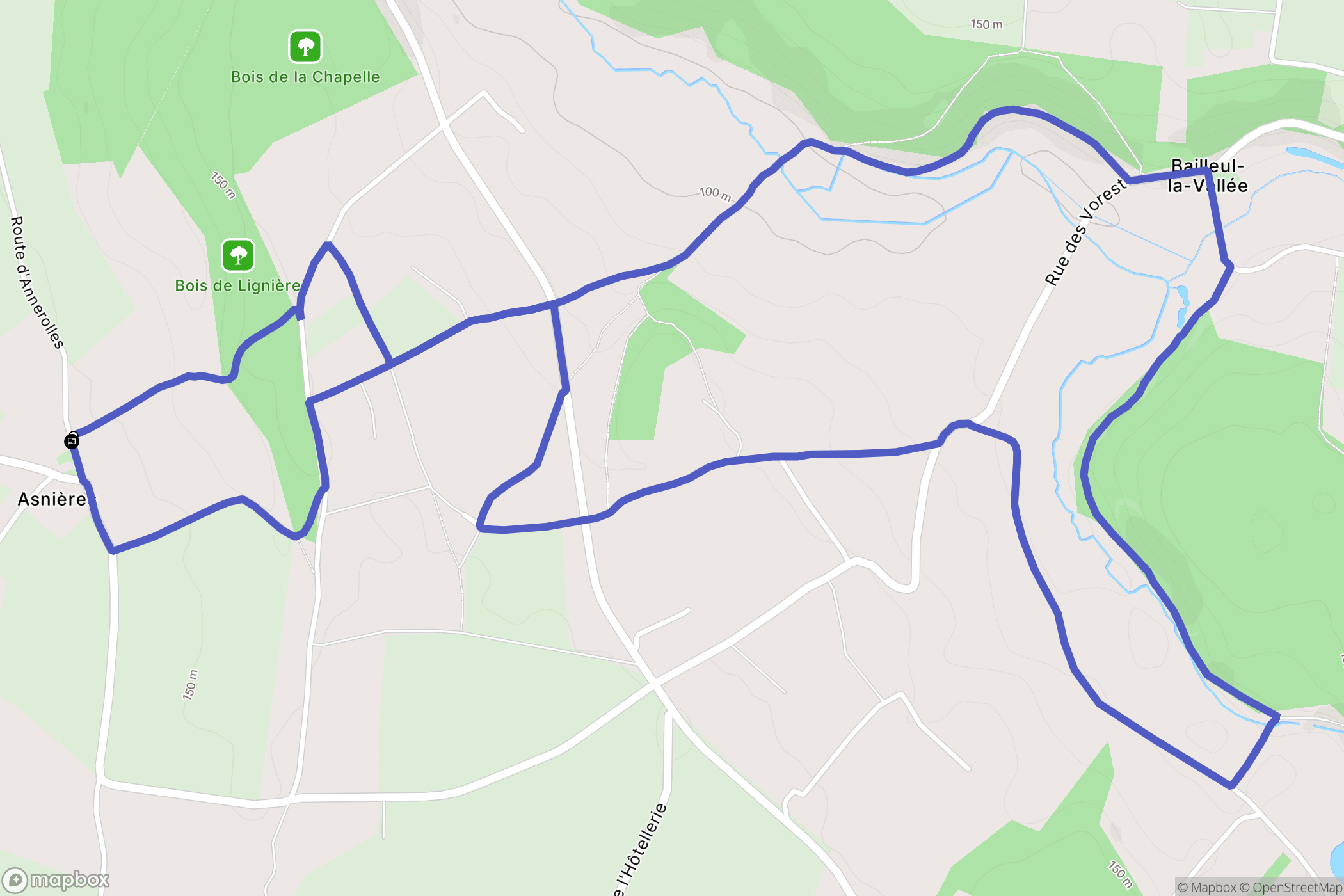 Asnières : carte du parcours de randonnée - France