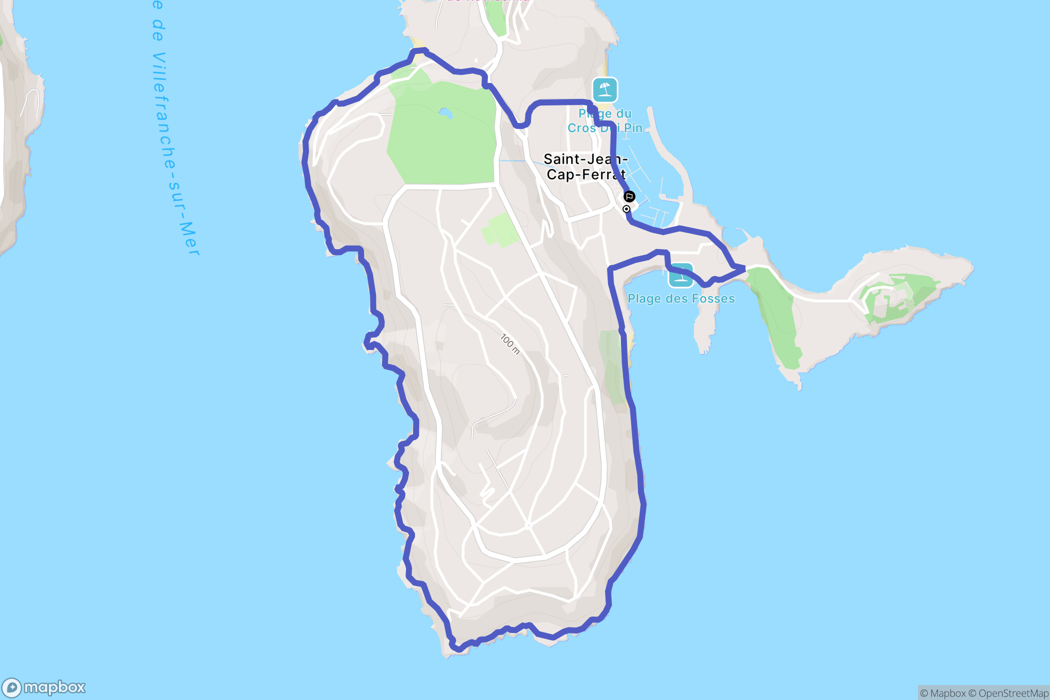 Saint-Jean-Cap-Ferrat : carte du parcours de randonnée - France