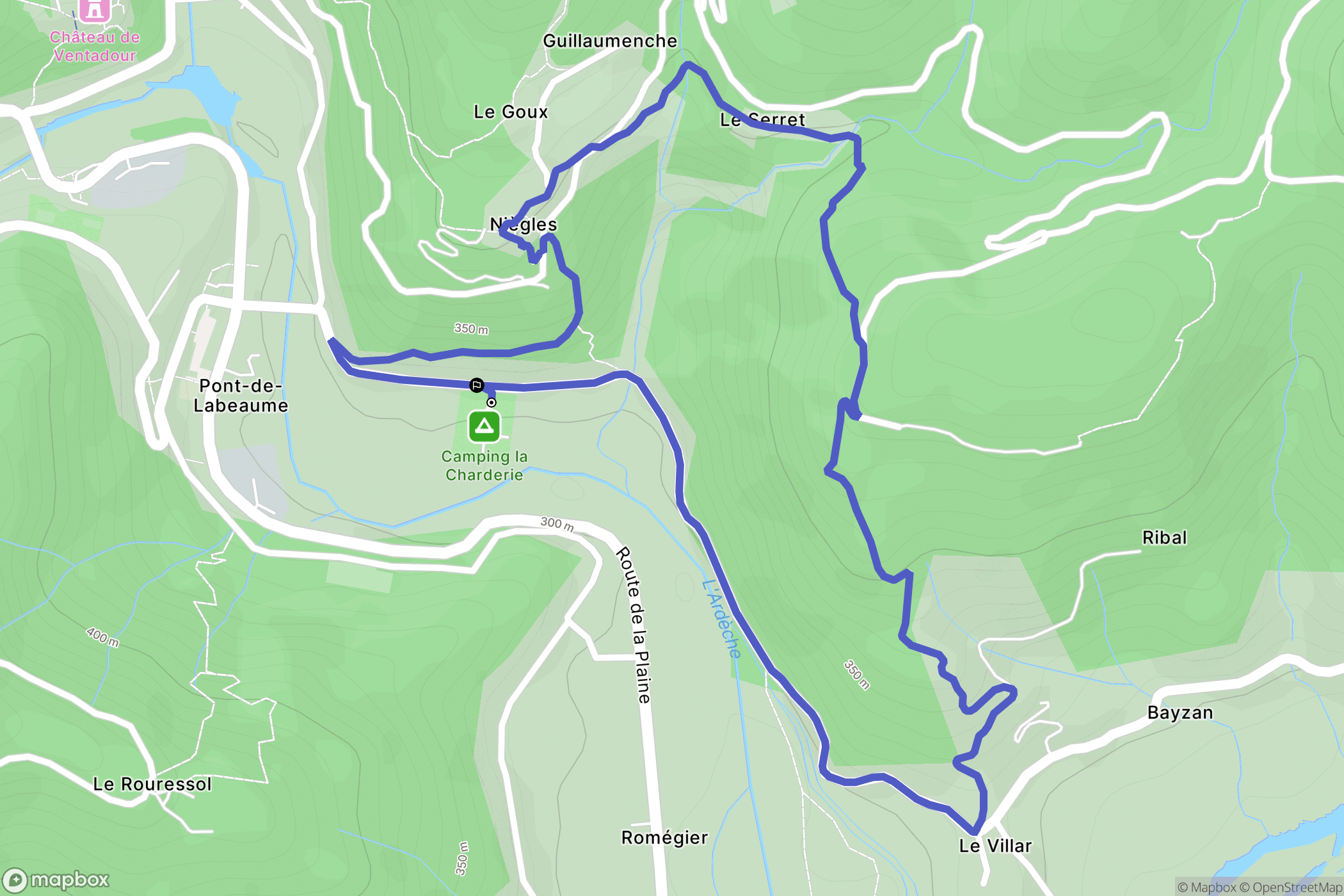 Pont-de-Labeaume : carte du parcours de randonnée - France