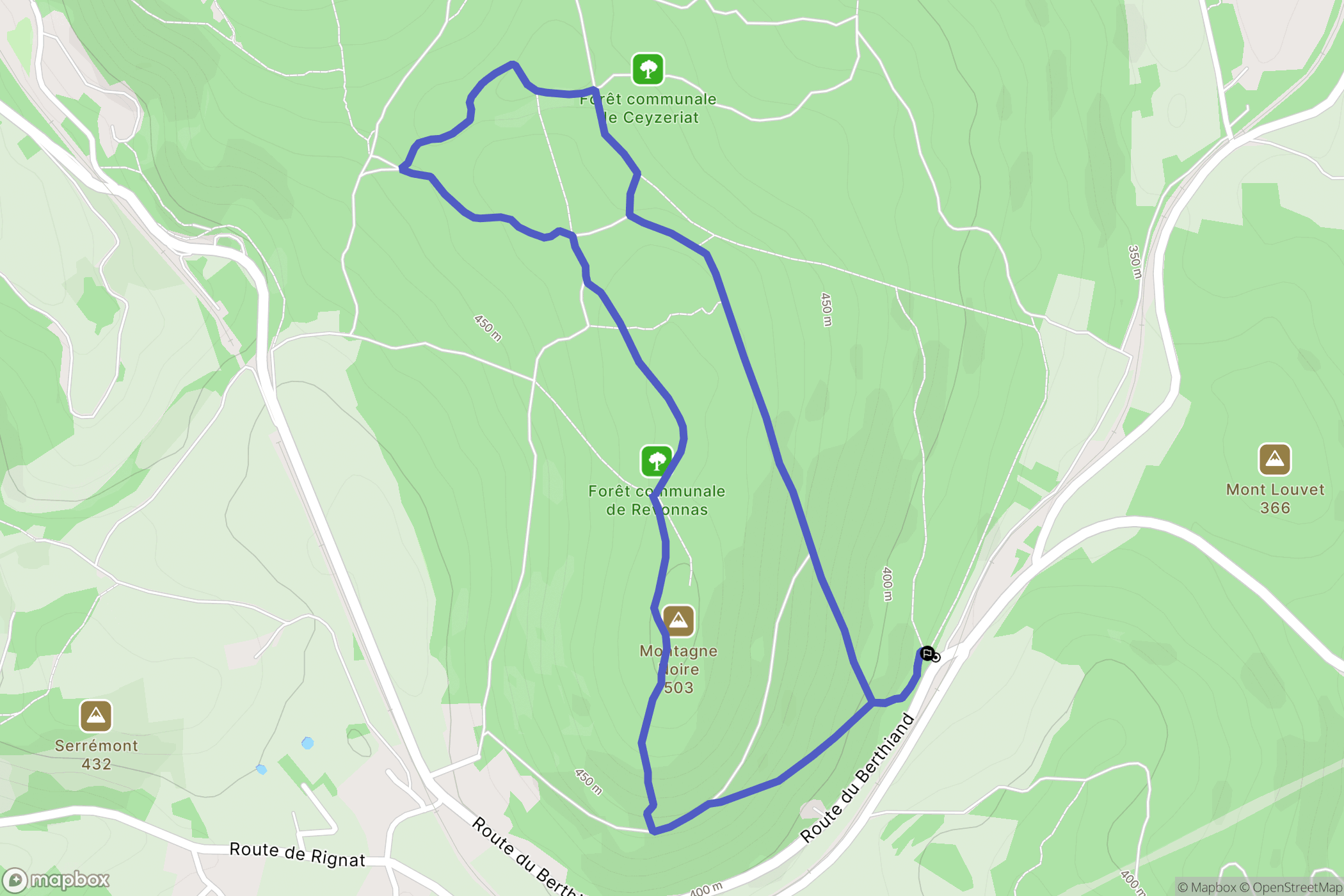 Revonnas : carte du parcours de randonnée - France