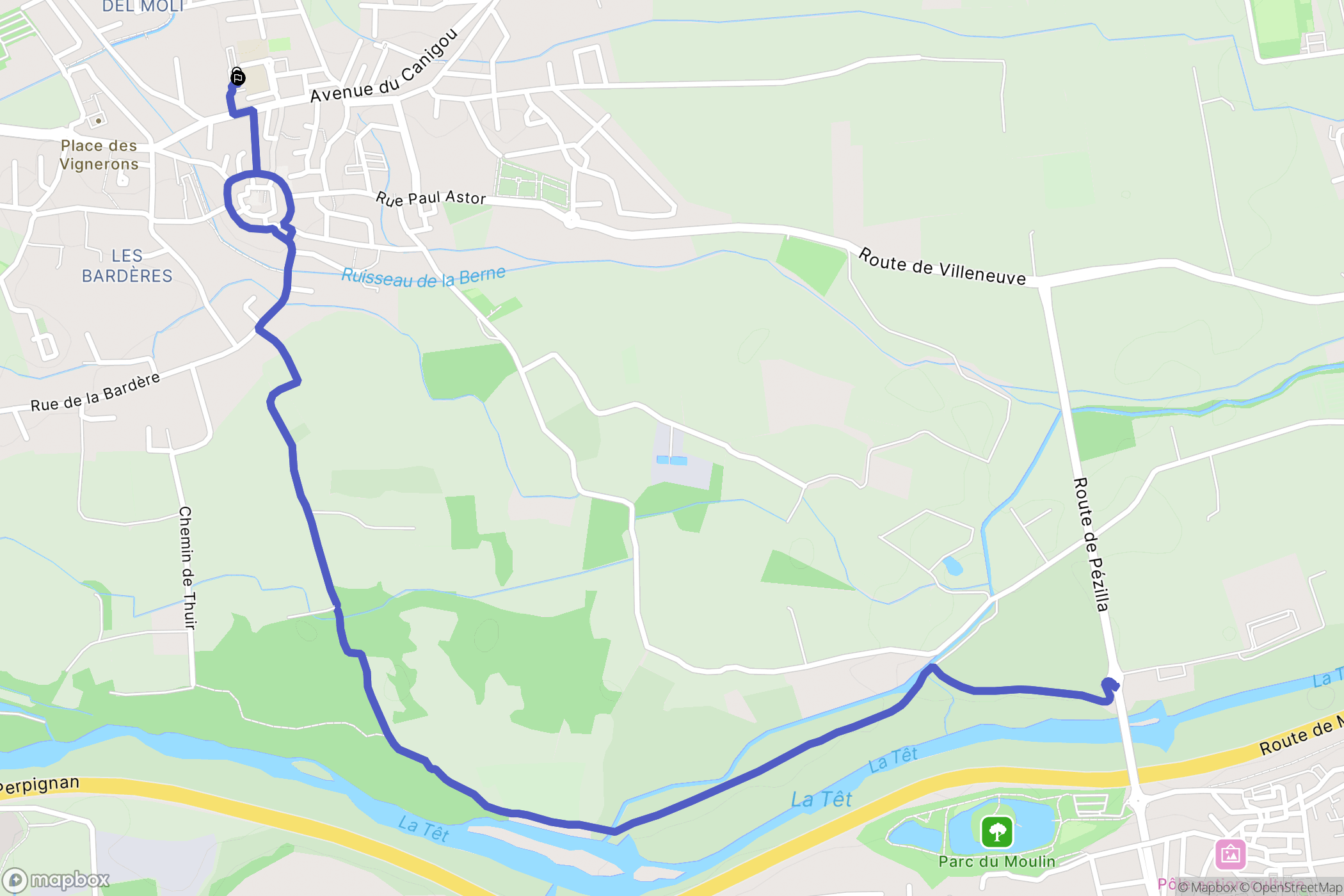Pézilla-la-Rivière : carte du parcours de randonnée - France