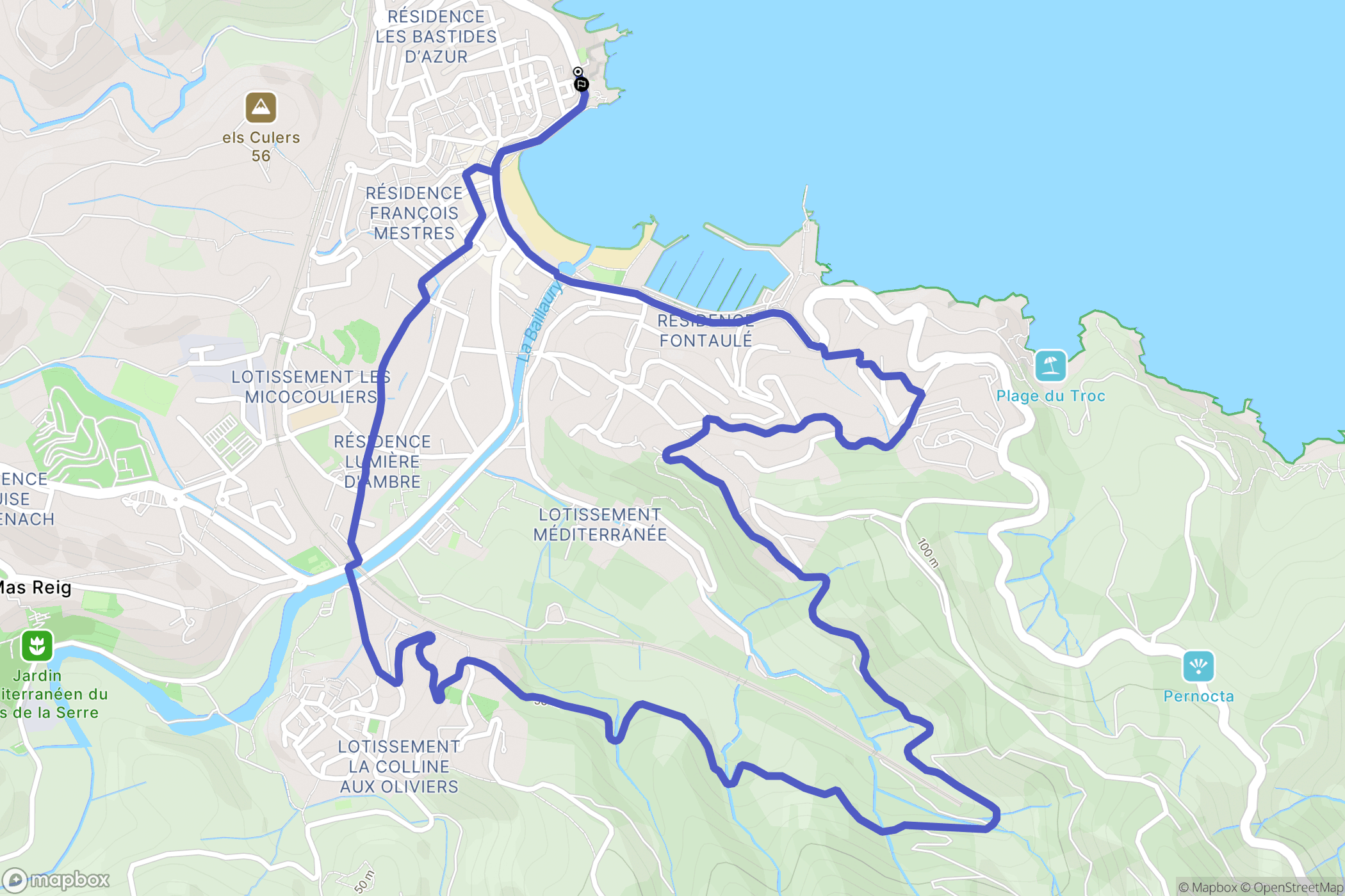 Banyuls-sur-Mer : carte du parcours de randonnée - France