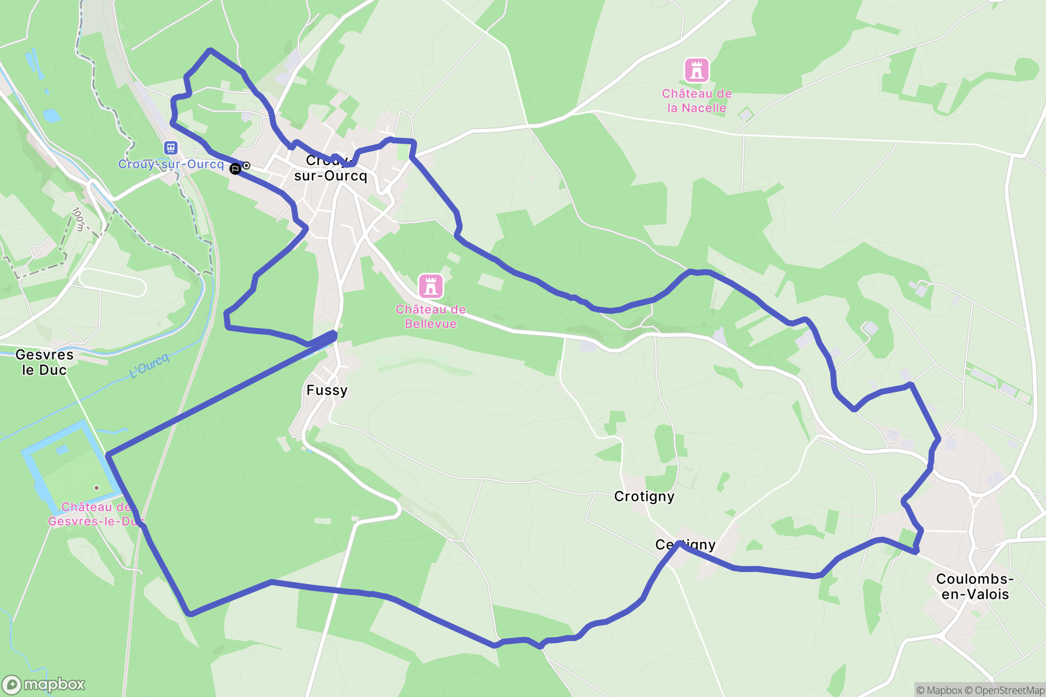 Crouy-sur-Ourcq : carte du parcours de randonnée - France