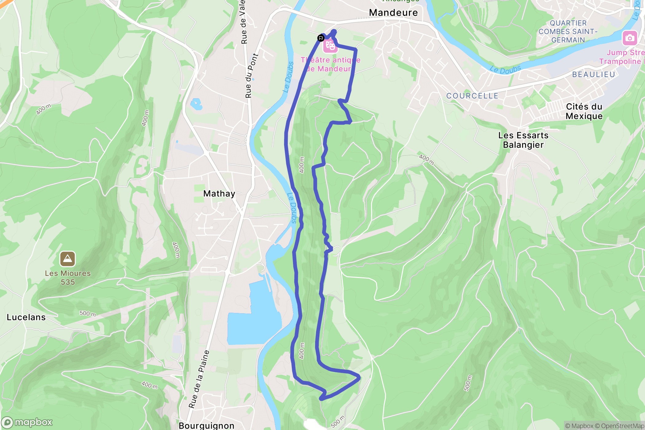 Mandeure : carte du parcours de randonnée - France