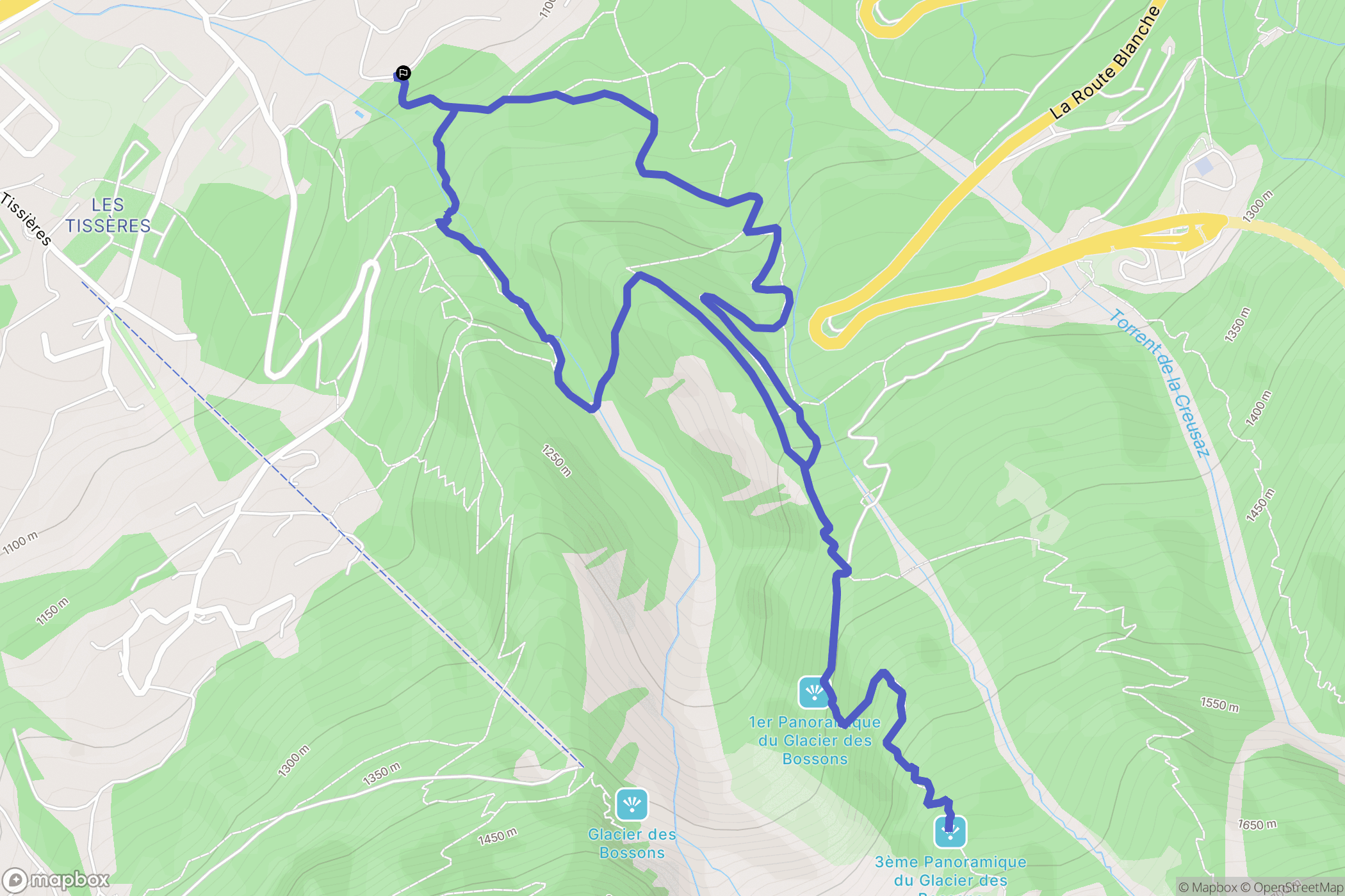 Chamonix-Mont-Blanc : carte du parcours de randonnée - France