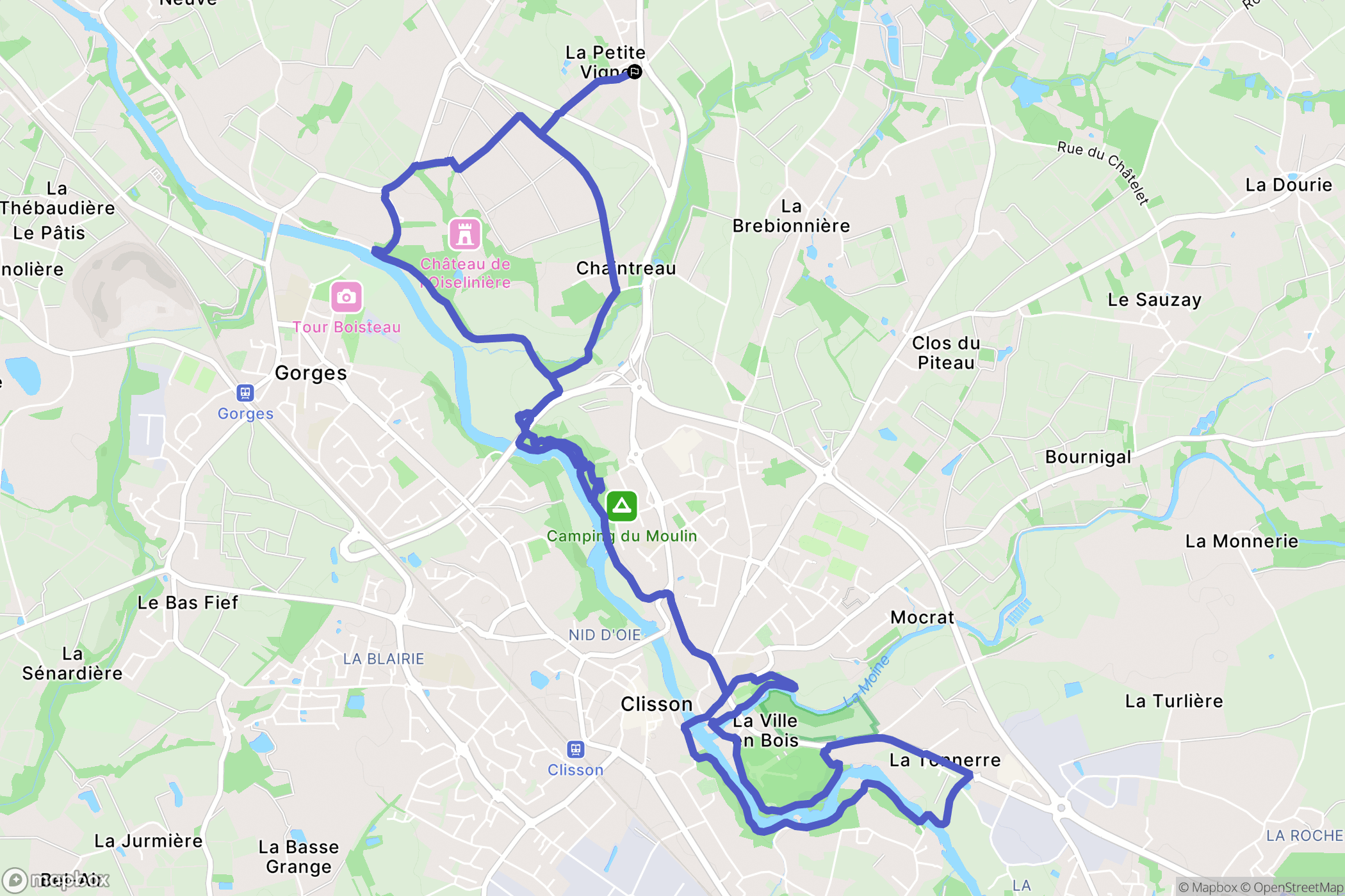 Gorges : carte du parcours de randonnée - France