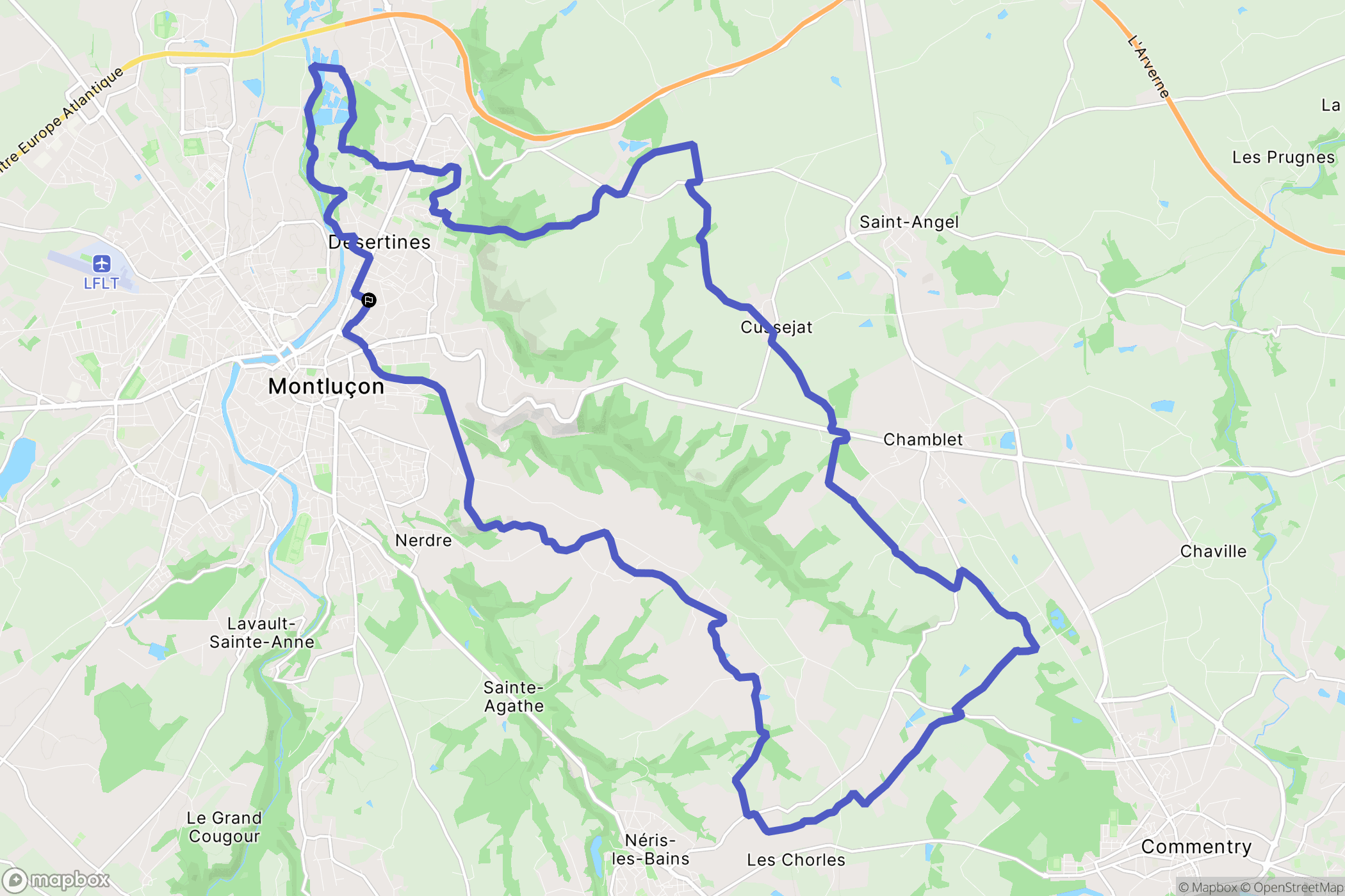 Montluçon : carte du parcours de randonnée - France