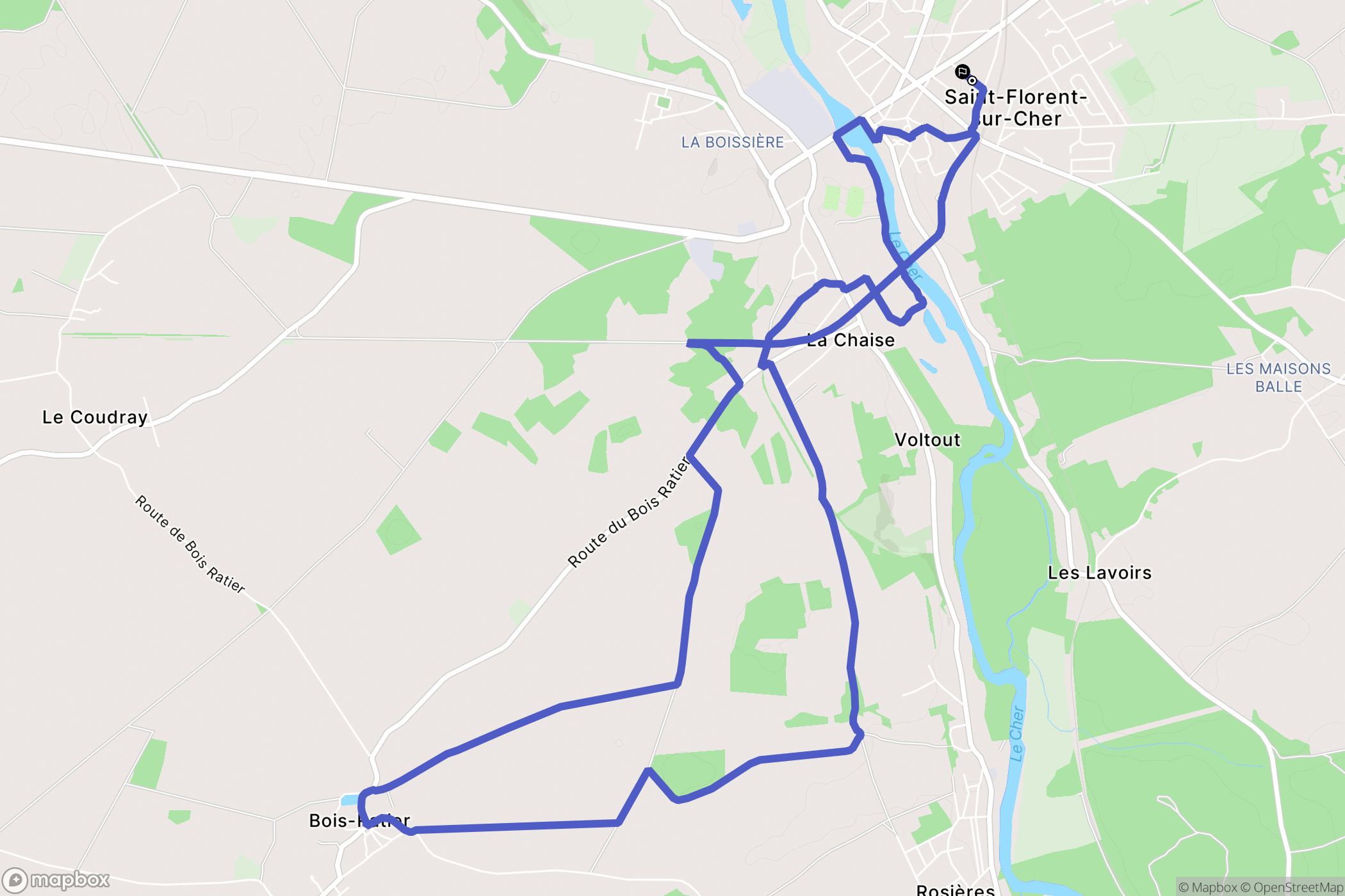 Saint-Florent-sur-Cher : carte du parcours de randonnée - France