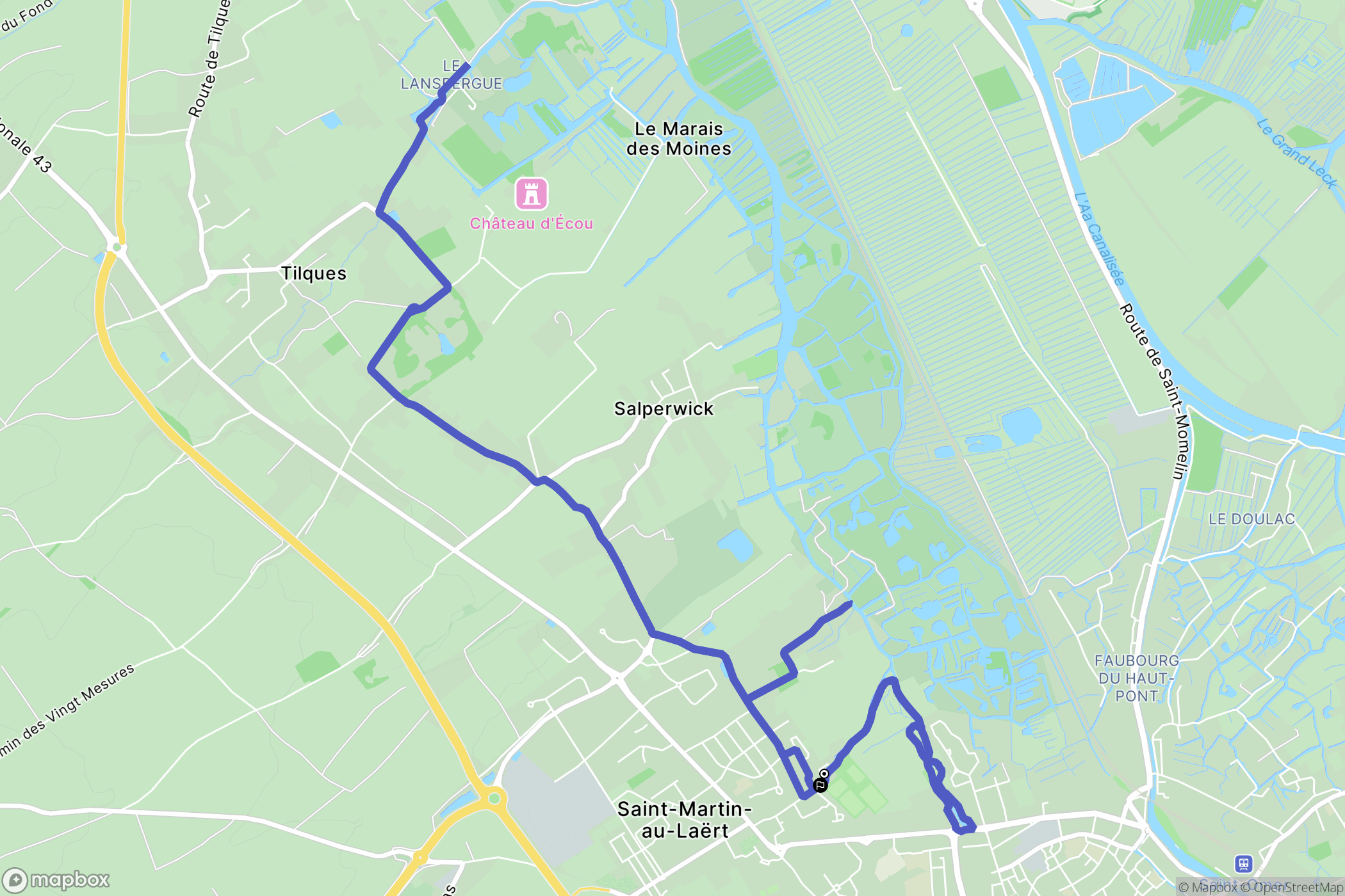 Saint-Martin-lez-Tatinghem : carte du parcours de randonnée - France