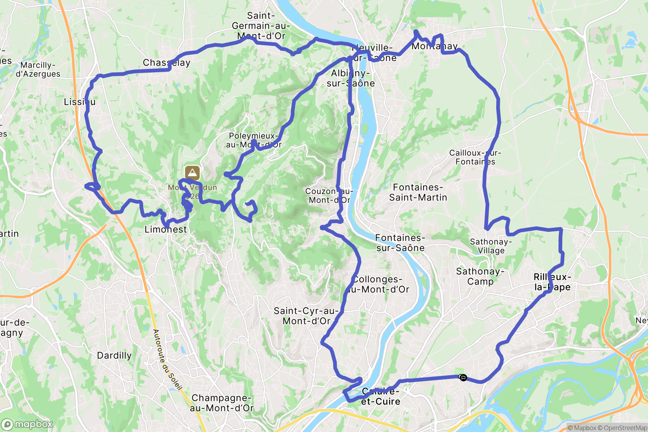 Caluire-et-Cuire : carte du parcours de randonnée - France