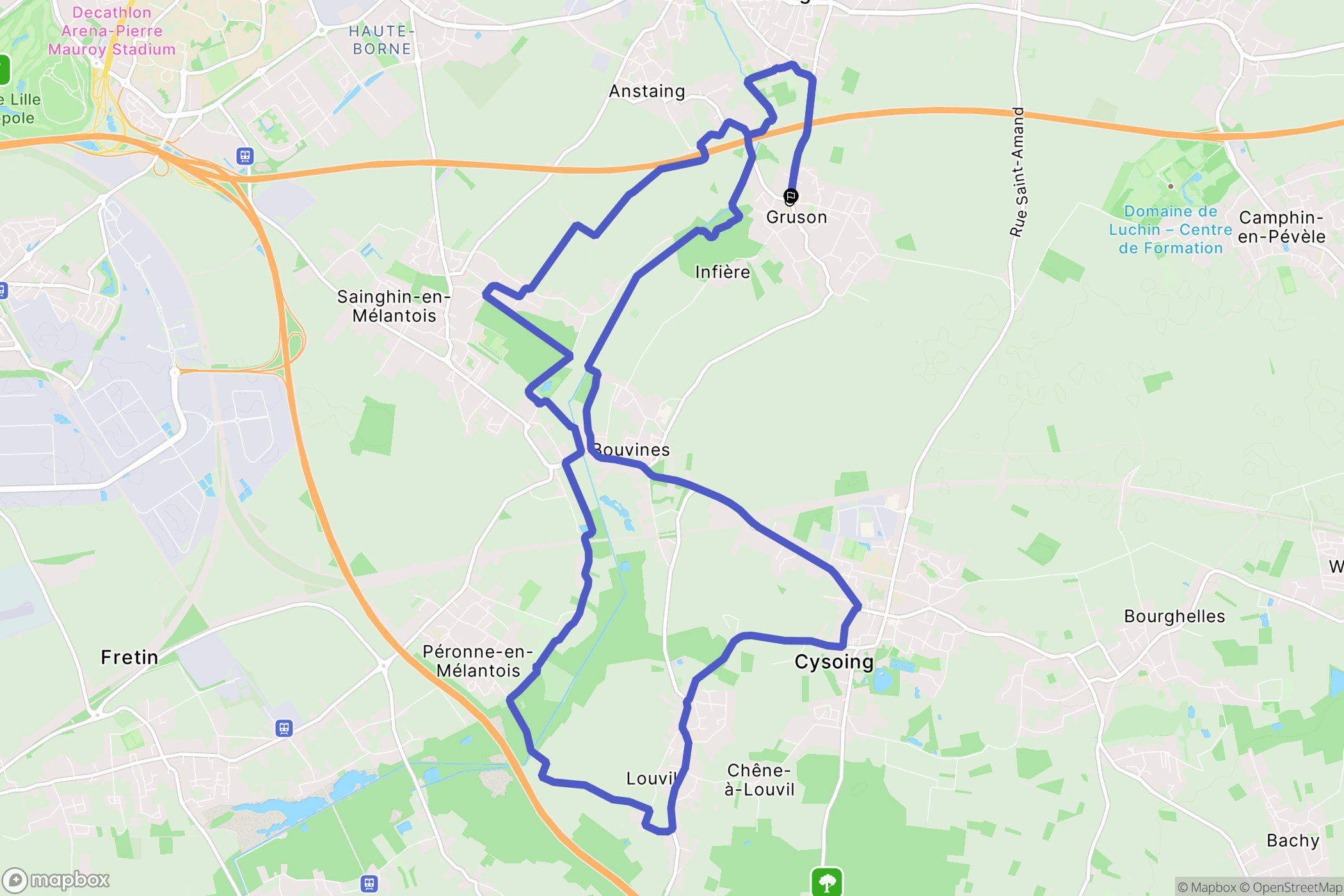 Gruson : carte du parcours de randonnée - France