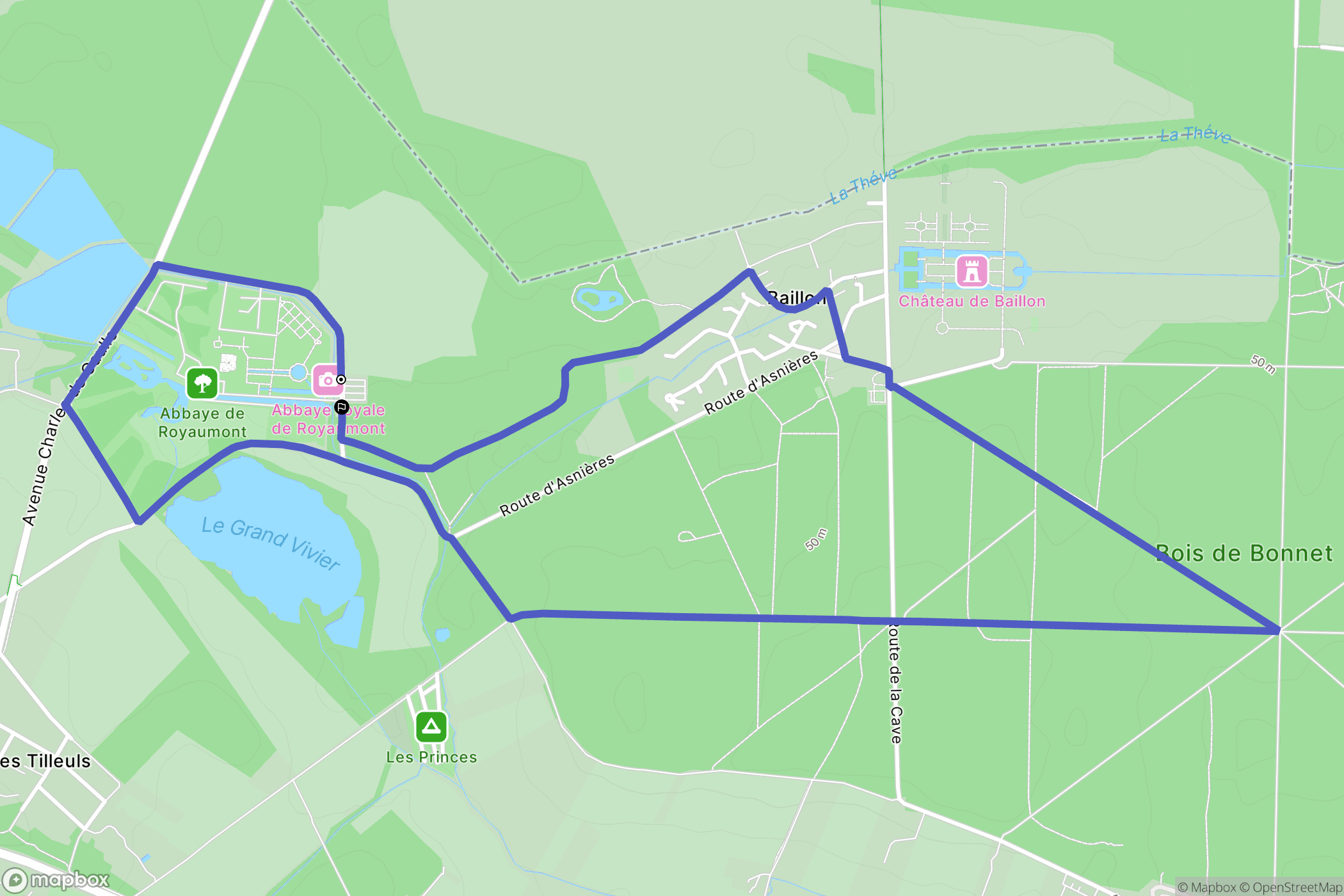 Asnières-sur-Oise : carte du parcours de randonnée - France