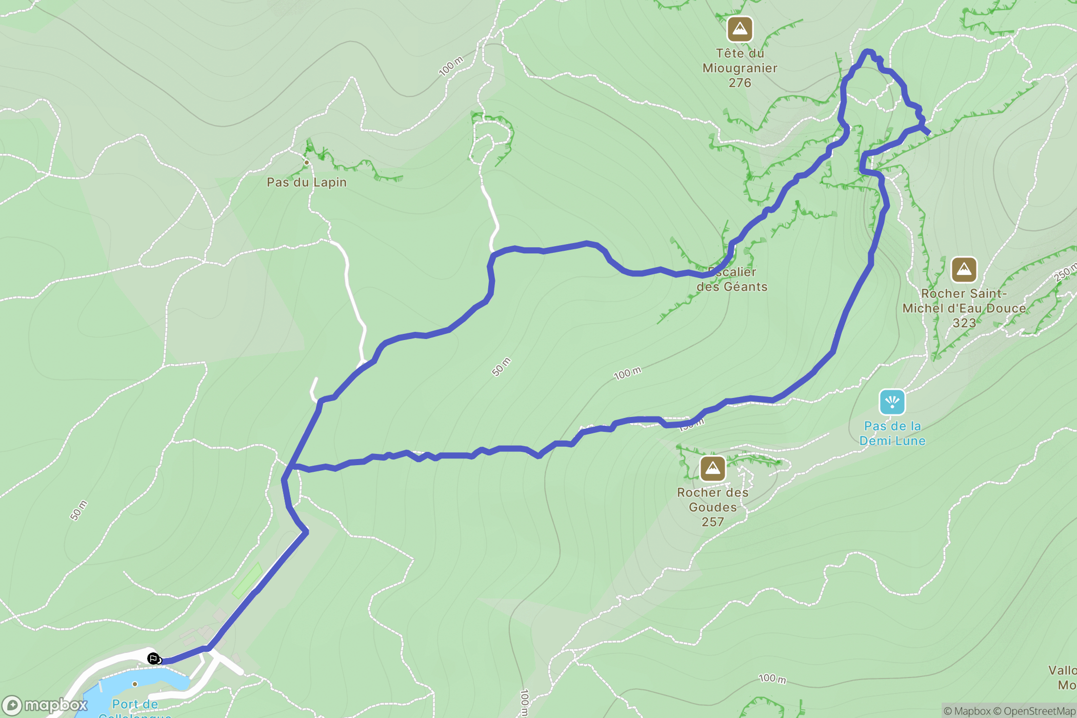 Marseille : carte du parcours de randonnée - France