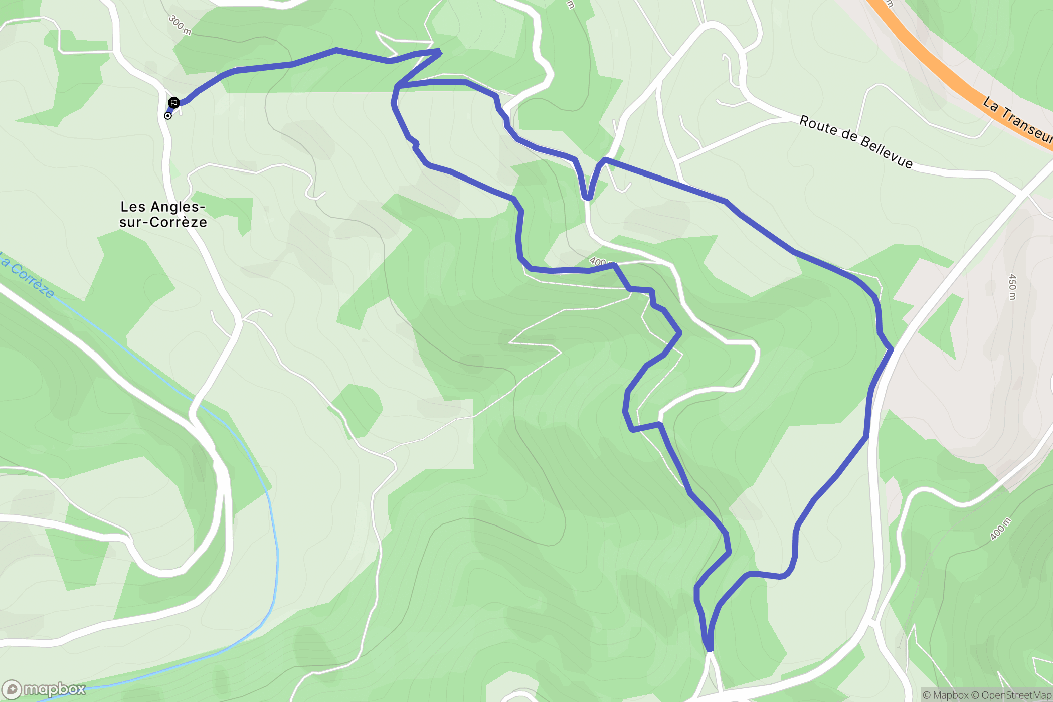 Les Angles-sur-Corrèze : carte du parcours de randonnée - France