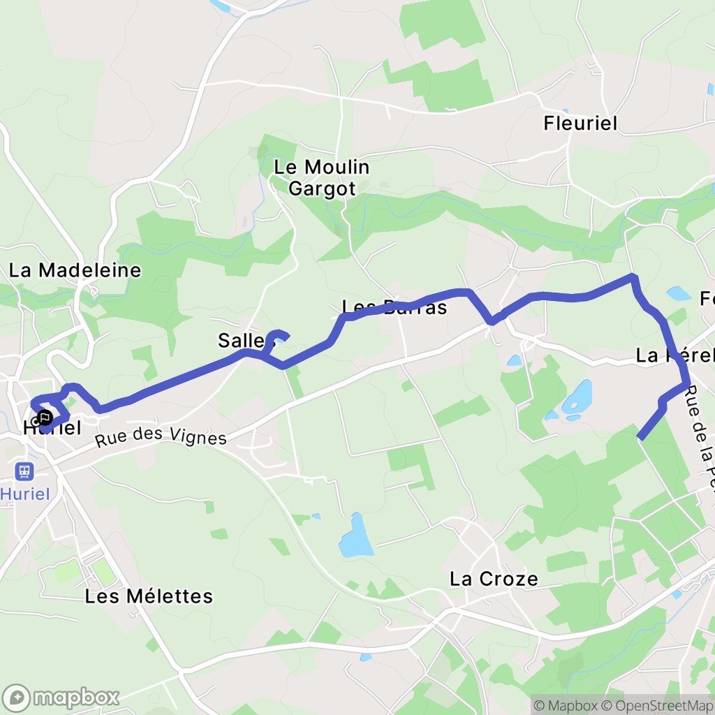 Huriel : carte du parcours de randonnée - France