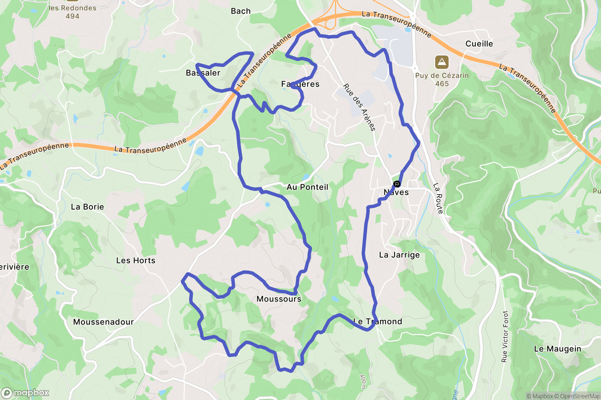 Naves : carte du parcours de randonnée - France